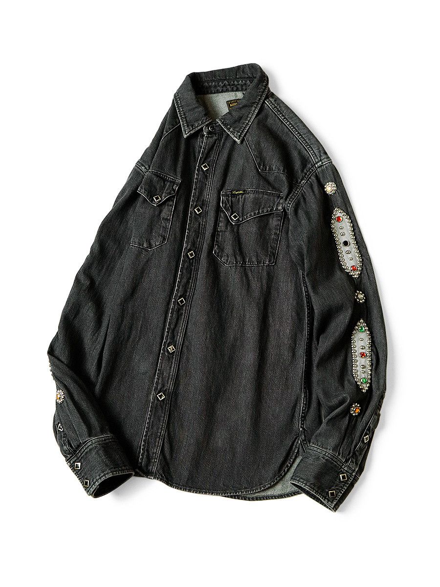 Pre-owned Kapital 8oz Black Denim Studs Remake Western Shirt