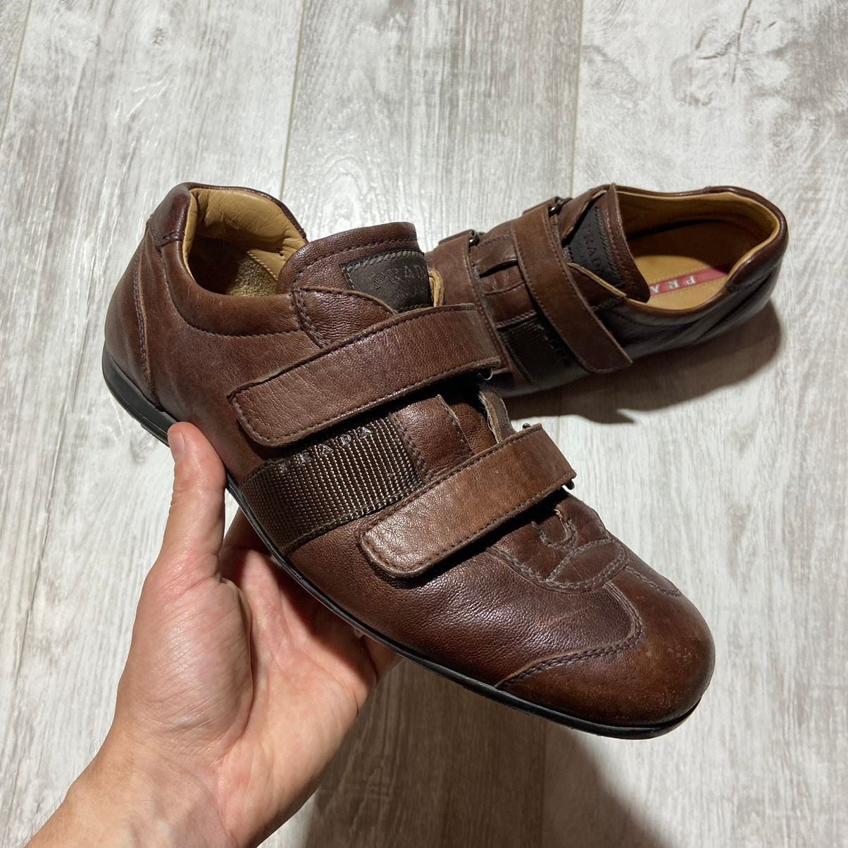 Pre-owned Prada Vintage  Milano Velcro Brown Leather Shoes