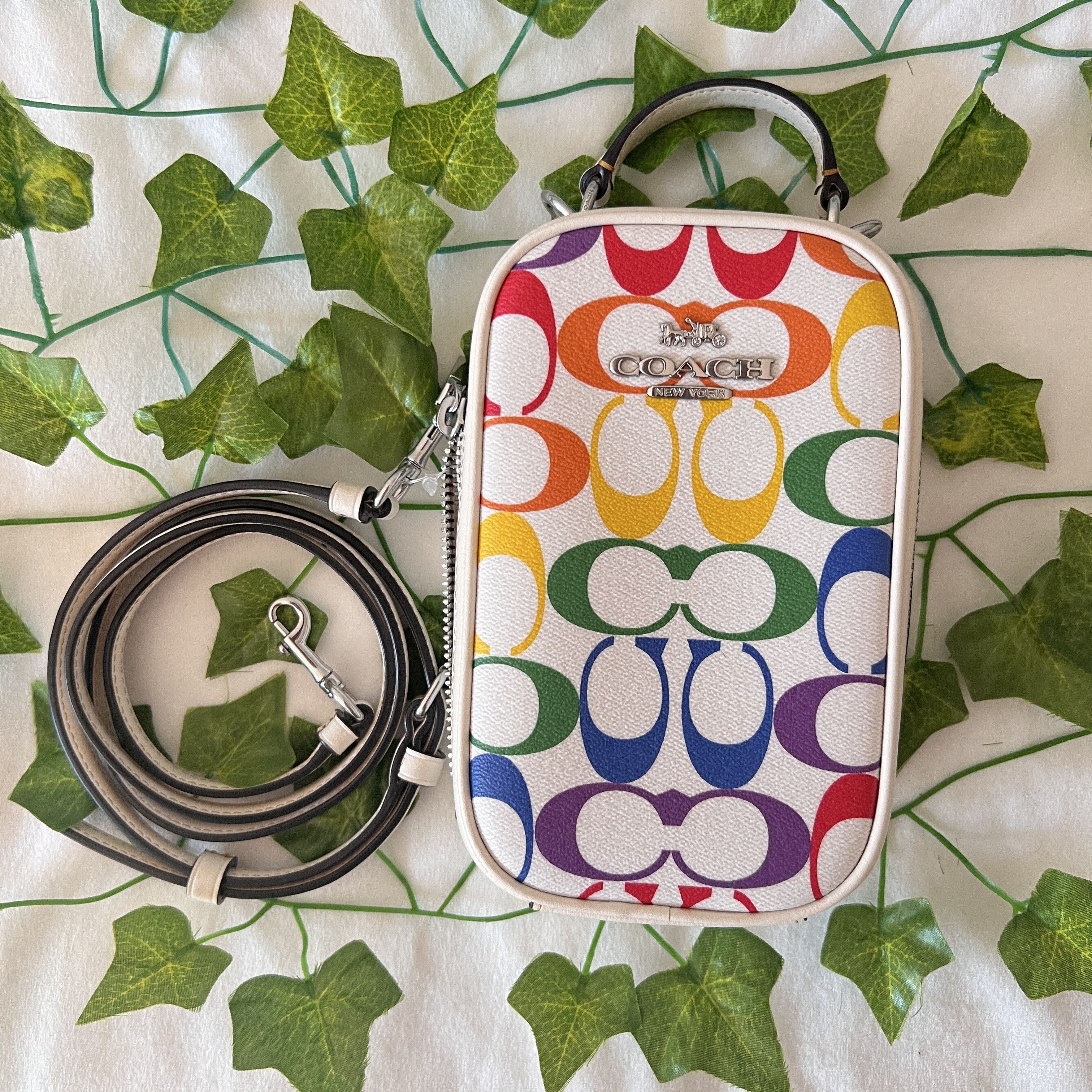 coach Eva Phone Crossbody In Rainbow Signature Canvas CK189