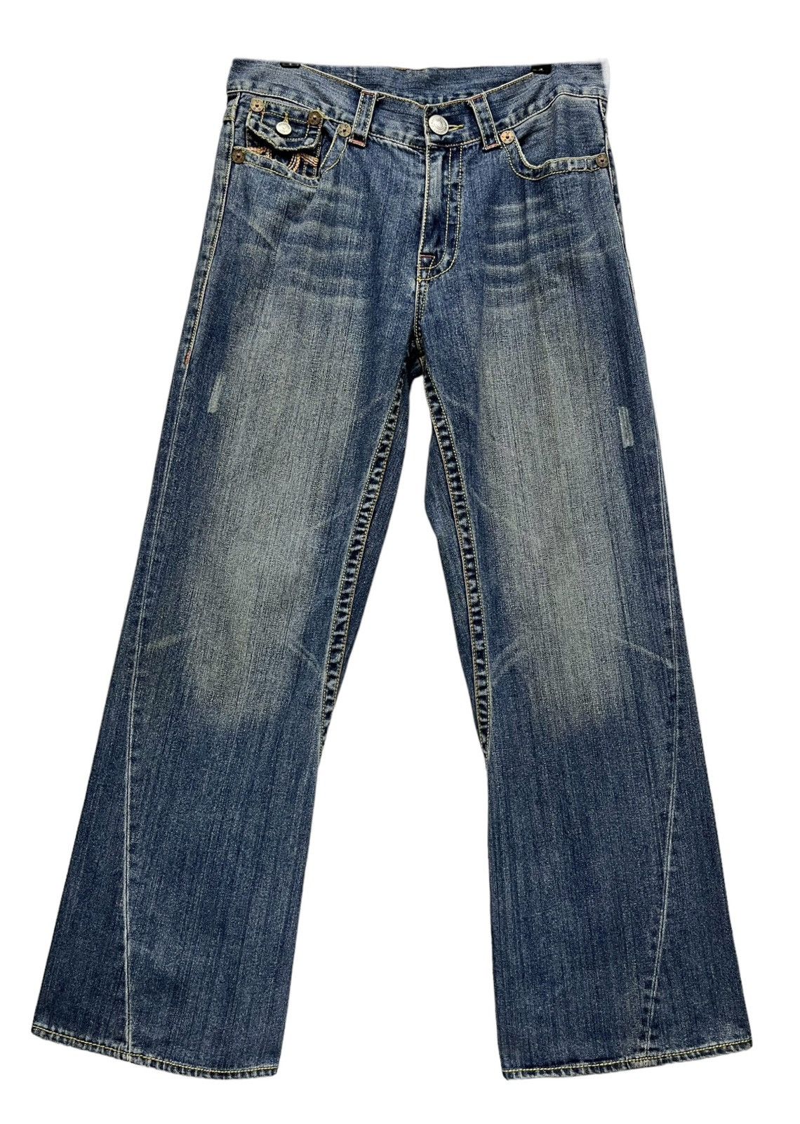 True Religion × Vintage 🔥SICK TRUE RELIGION JOEY BIG T Distressed Baggy Flared💥 Size US 33 - 2 Thumbnail