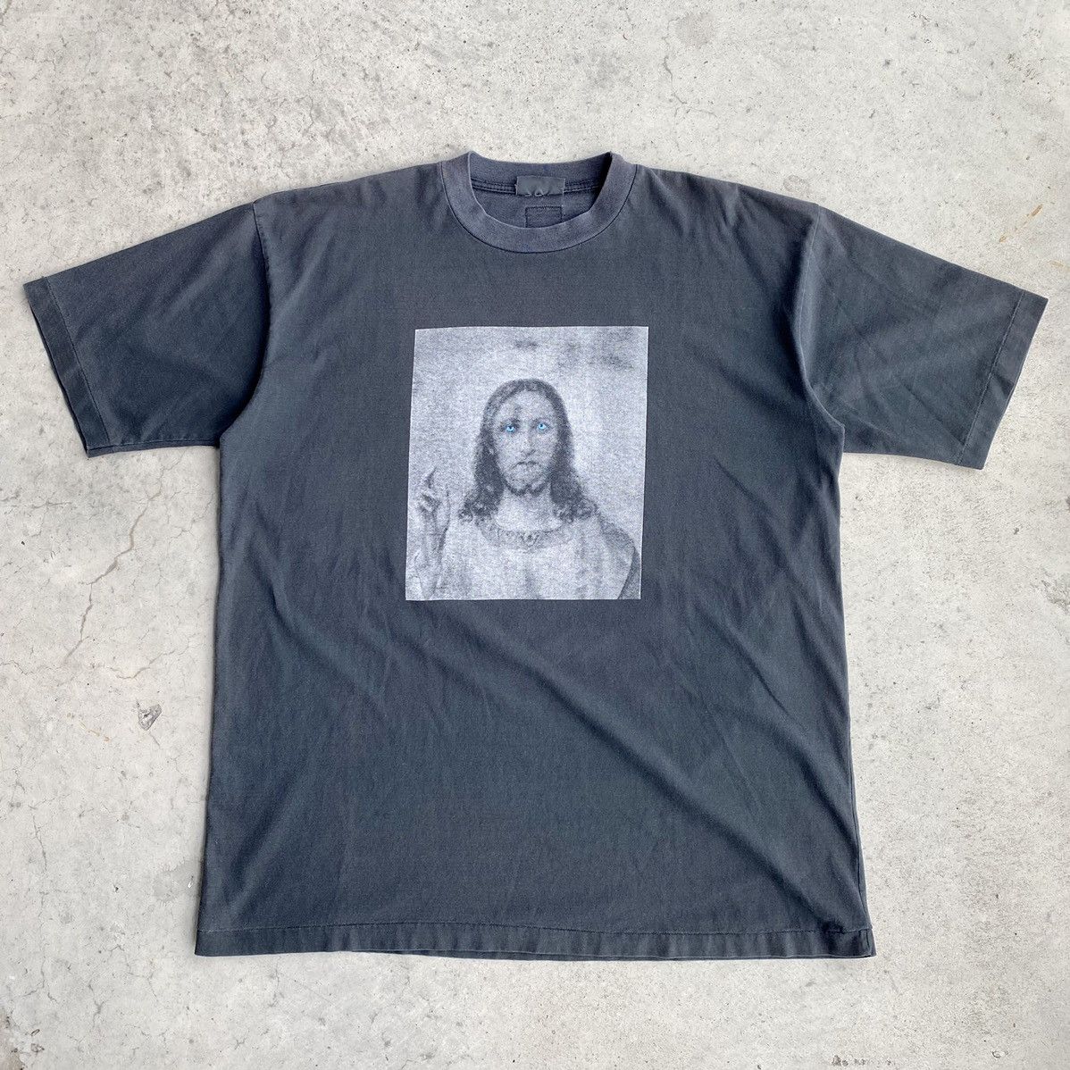 image of Vintage 90's 2 Black Guys Blue Eyed Jesus Tee Rare in Faded Black, Men's (Size 2XL)