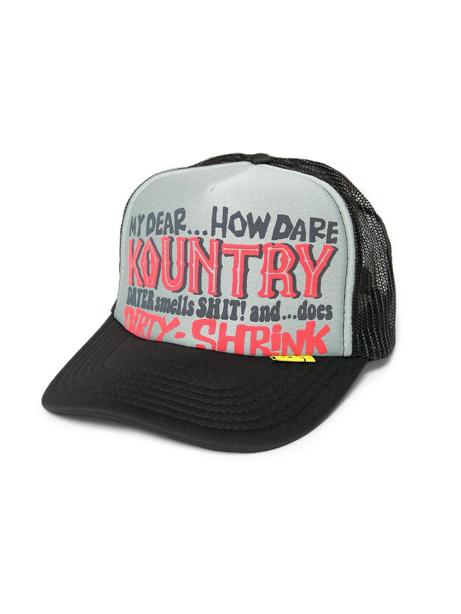 image of Kapital Kountry Dirty Shrink Trucker Cap in Blue/Black, Men's