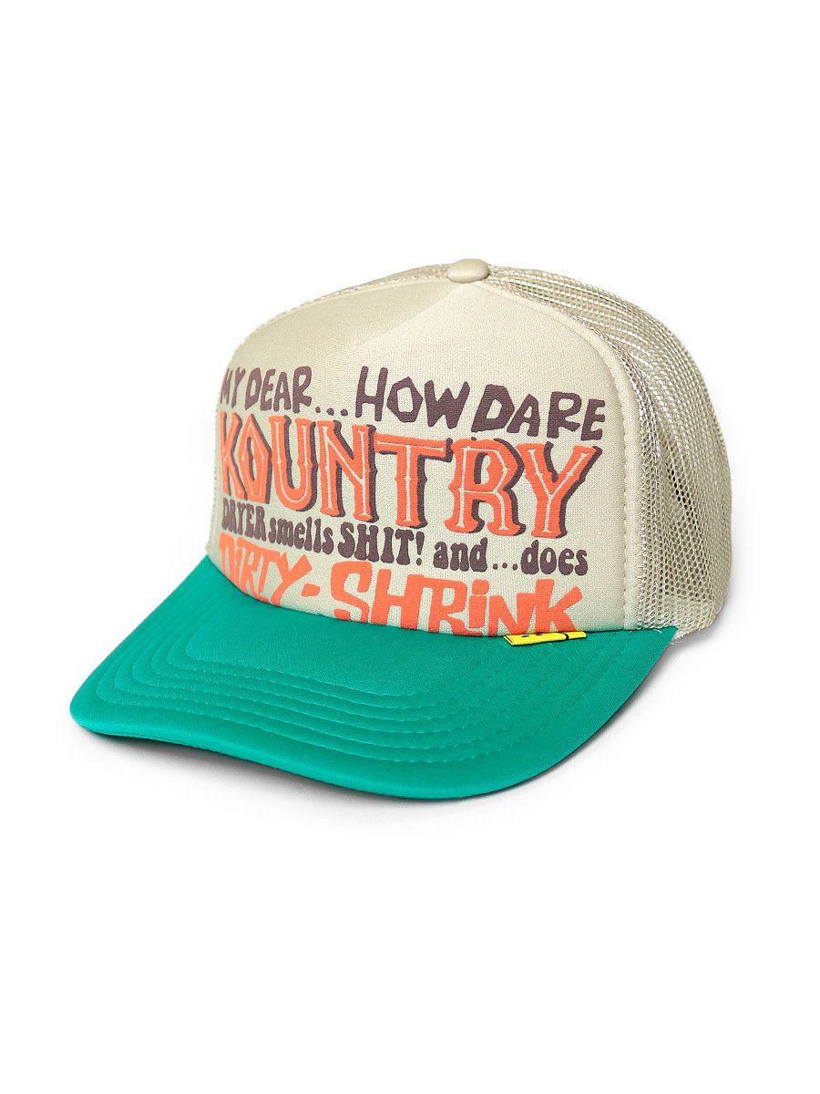 image of Kapital Kountry Dirty Shrink Trucker Cap in Beige Turquoise, Men's