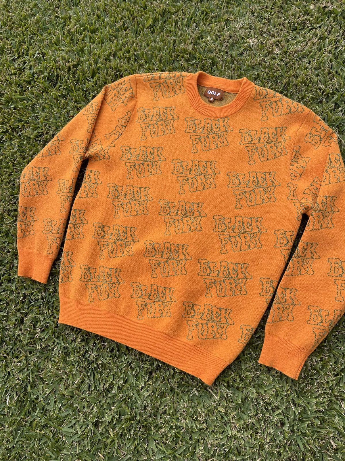 image of Golf Wang Black Fury Knit Sweater Size Medium In Orange in Orange/Green, Men's