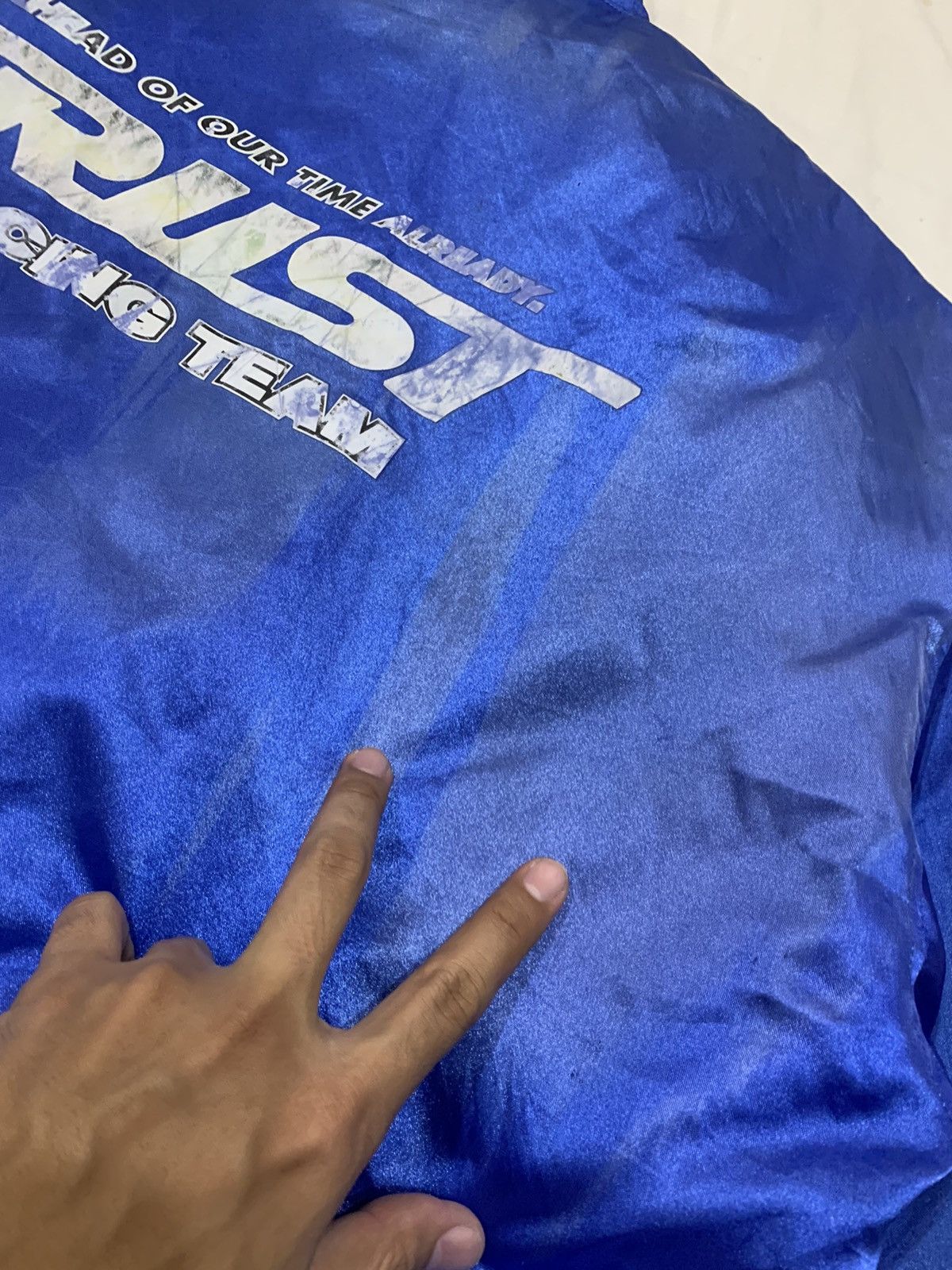 Japanese Brand × Vintage DISTRESSED SUN FADED TRUST RACING TEAM BOMBER JACKET Size US XL / EU 56 / 4 - 4 Thumbnail