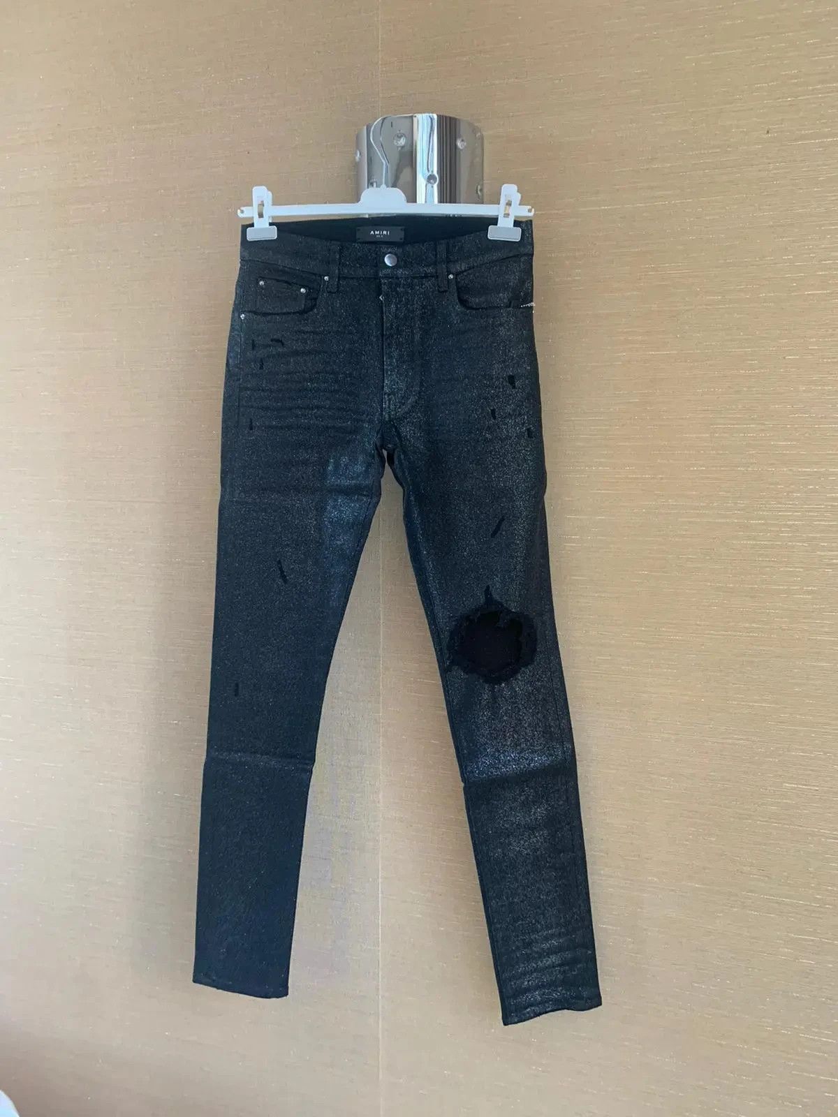 image of Amiri Glitter Broken Jeans In Glitter Black, Men's (Size 32)