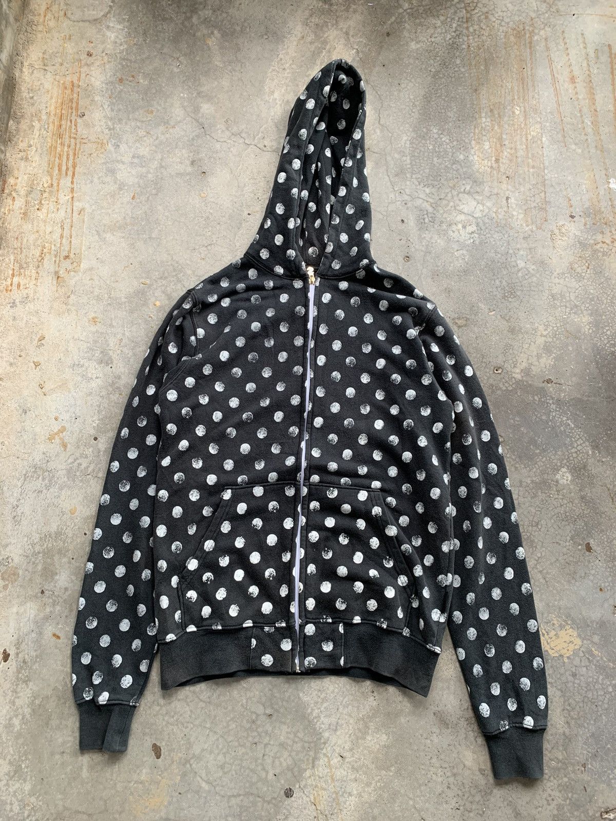 image of Archival Clothing x Phenomenon Japanesebrand Swagger Thumbprint Dotted Zip Up Hoodie in Black (Size