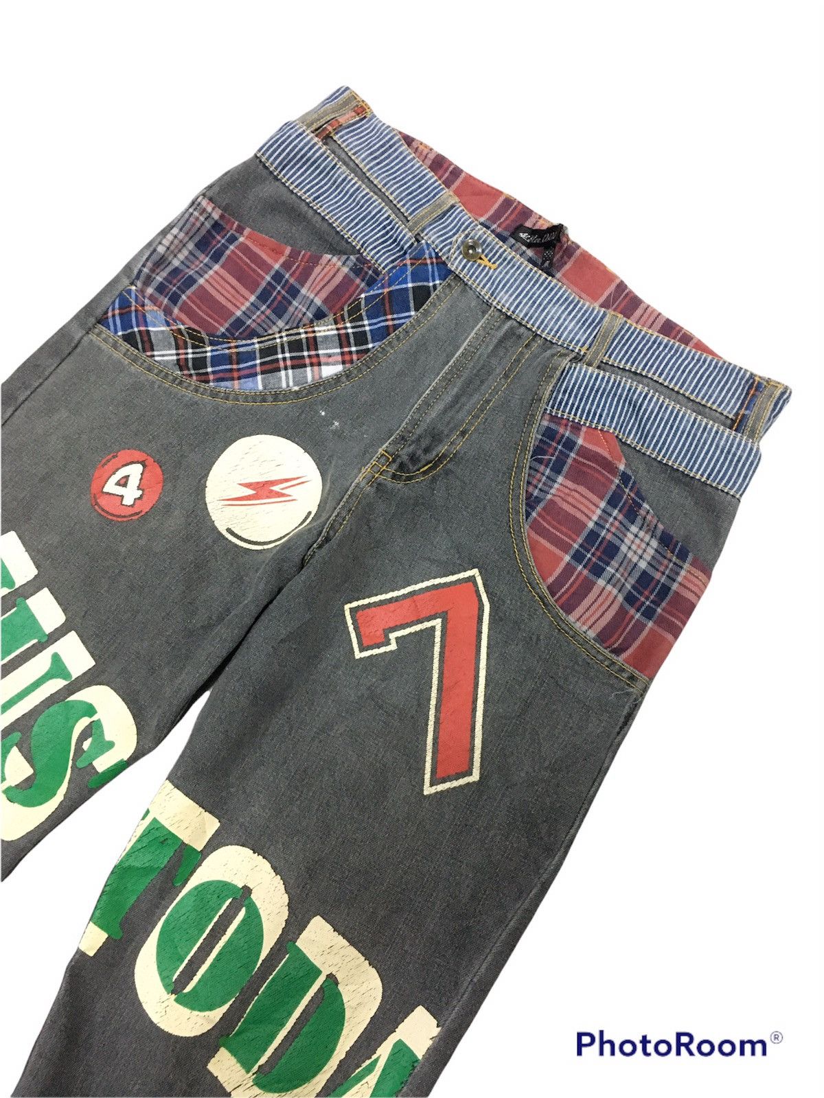 Japanese Brand JapanBrand Mustoda Checkred Patchwork Pocket Grey Jeans Size US 31 - 4 Thumbnail