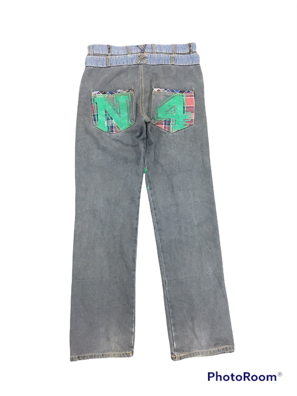 Japanese Brand JapanBrand Mustoda Checkred Patchwork Pocket Grey Jeans Size US 31 - 5 Thumbnail