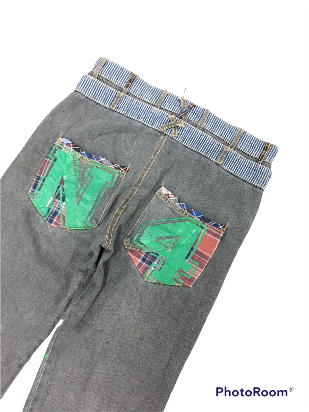 Japanese Brand JapanBrand Mustoda Checkred Patchwork Pocket Grey Jeans Size US 31 - 6 Thumbnail