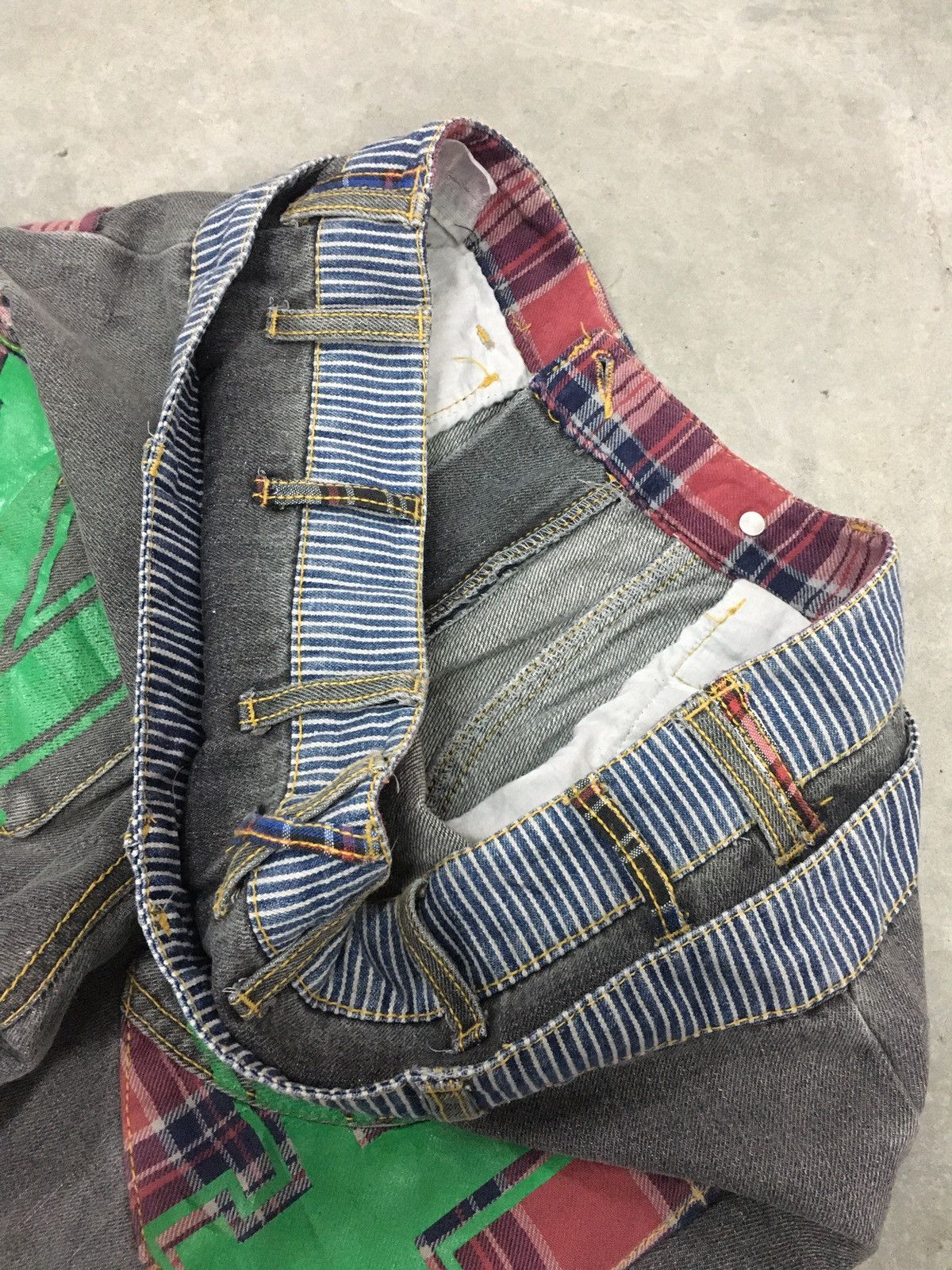 Japanese Brand JapanBrand Mustoda Checkred Patchwork Pocket Grey Jeans Size US 31 - 8 Thumbnail