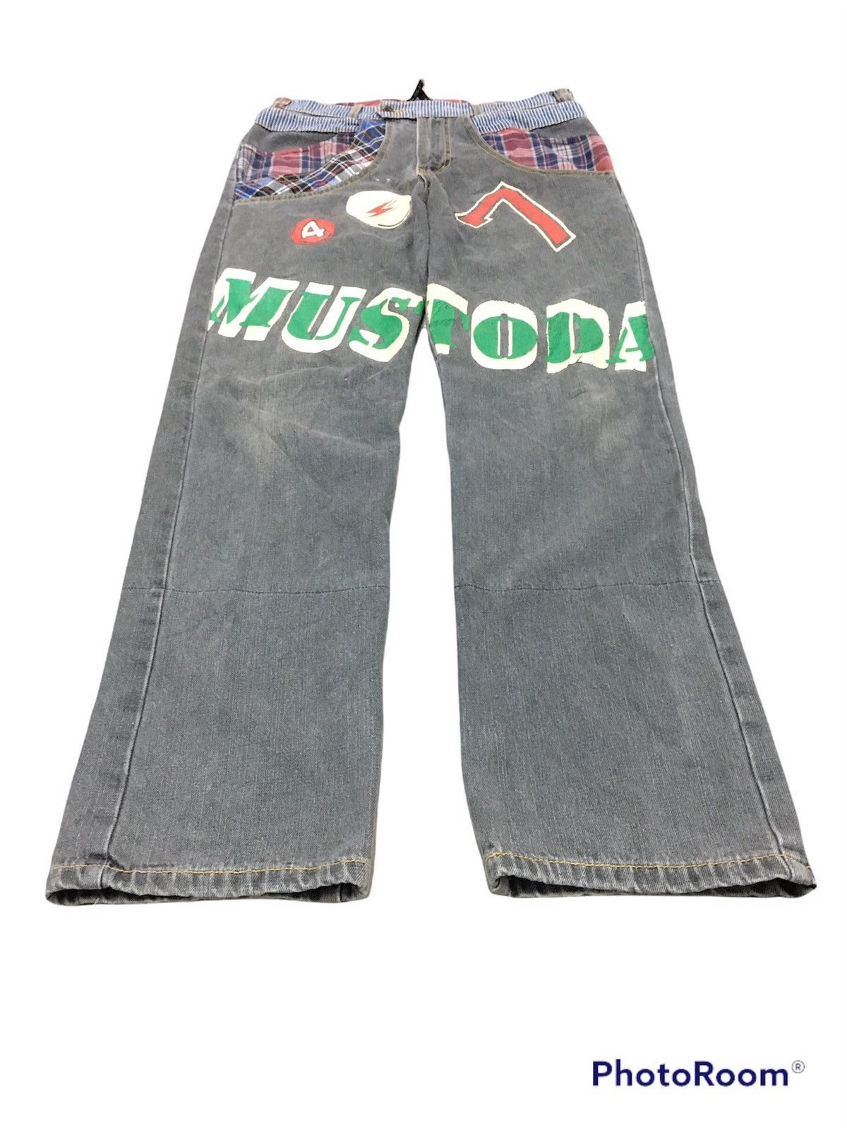 Japanese Brand JapanBrand Mustoda Checkred Patchwork Pocket Grey Jeans Size US 31 - 3 Thumbnail
