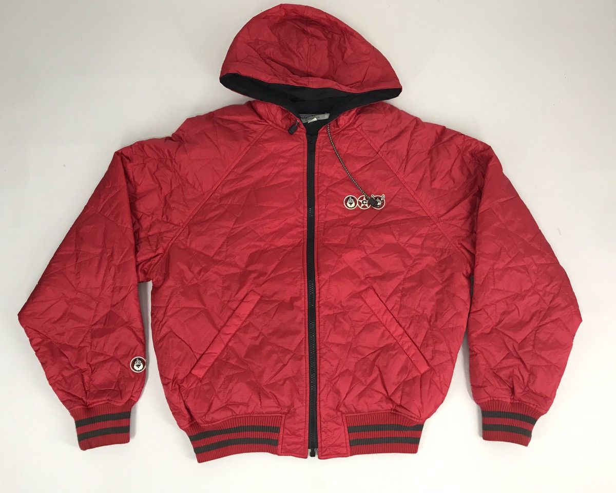 image of Vintage Captain Santa Quilted Bomber Jacket Sweatshirt Hoodies in Red, Men's (Size Small)