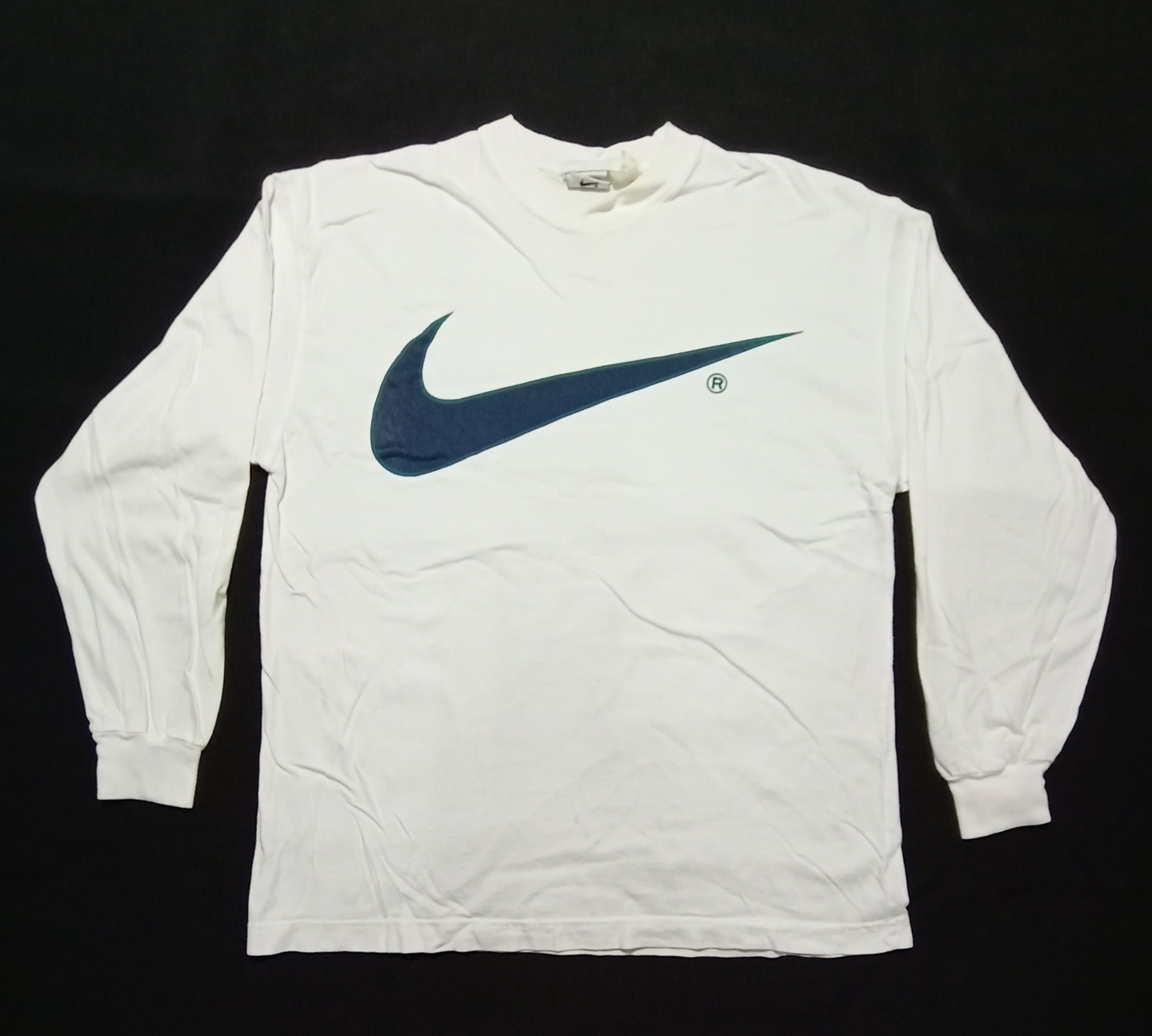 Nike × Vintage Vintage 90s Nike Swoosh Big Logo Rare Minimalist Size US S / EU 44-46 / 1 - 1 Thumbnail