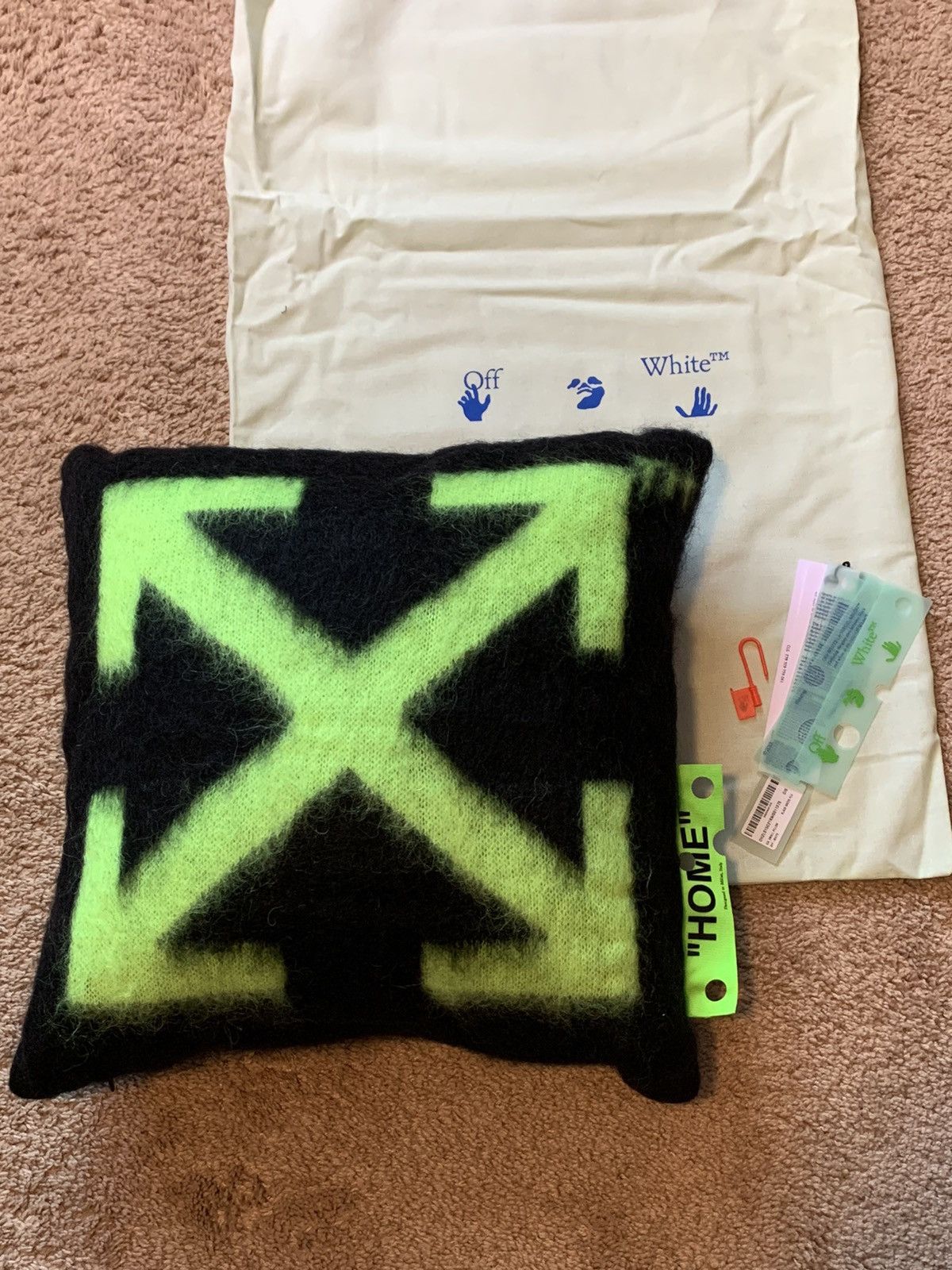 image of Virgil Abloh Ica Mohair Pillow Plush Green Home Cushion Arrows Meteor in Black, Men's
