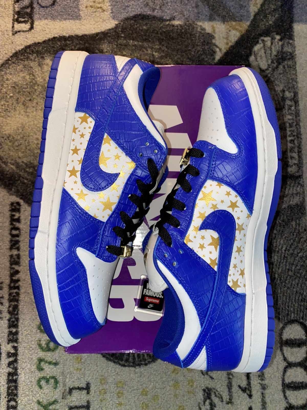 image of Nike Sb Dunk Low Supreme Stars Hyper Royal (2021) Shoes in Blue White, Men's (Size 8.5)