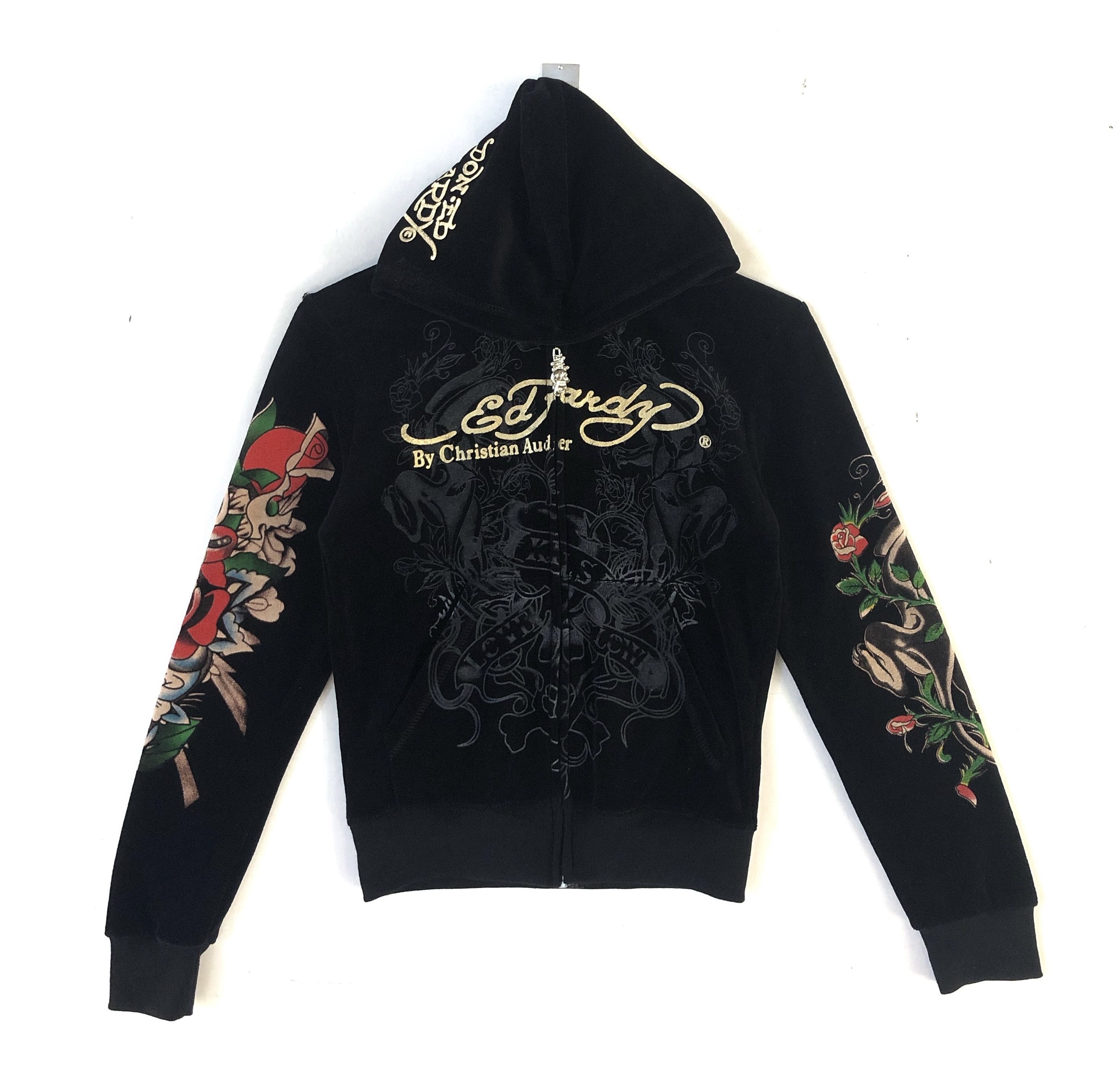 Ed Hardy RARE🔥ED HARDY FULLPRINT VELVET RHINESTONE ZIPPER HOODIE Size XXS / US 00 / IT 34 - 2 Thumbnail