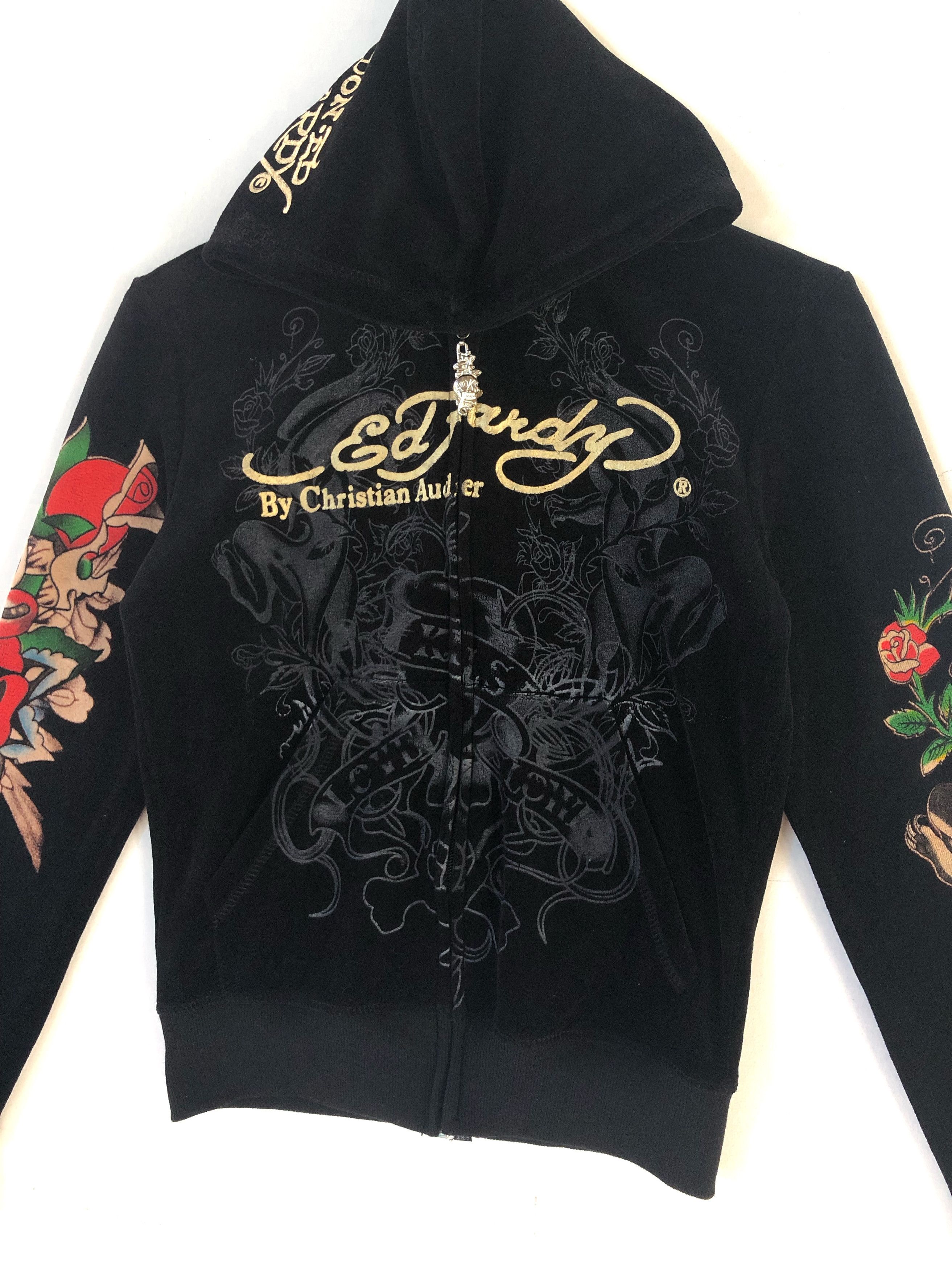Ed Hardy RARE🔥ED HARDY FULLPRINT VELVET RHINESTONE ZIPPER HOODIE Size XXS / US 00 / IT 34 - 9 Thumbnail