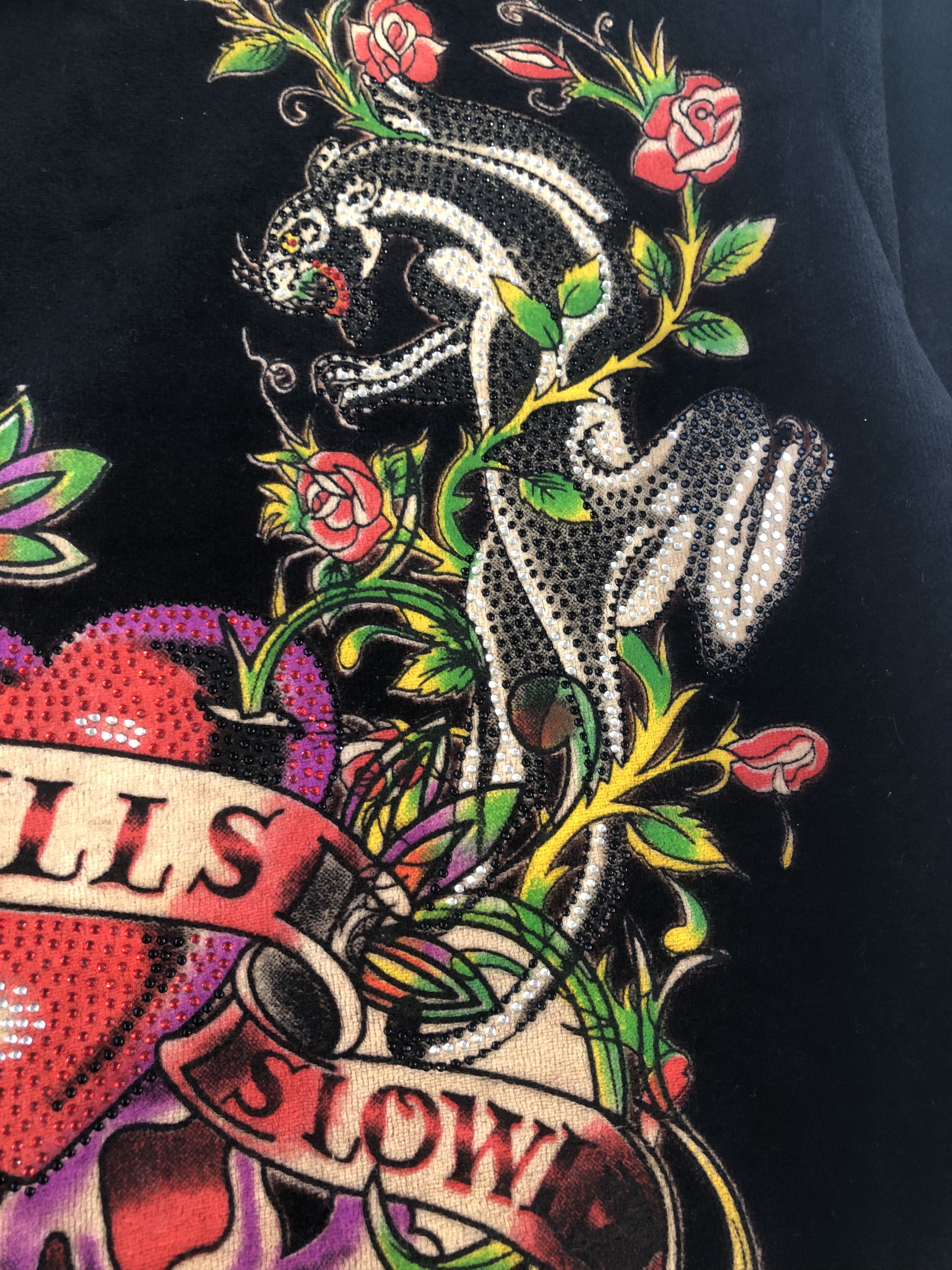Ed Hardy RARE🔥ED HARDY FULLPRINT VELVET RHINESTONE ZIPPER HOODIE Size XXS / US 00 / IT 34 - 5 Thumbnail
