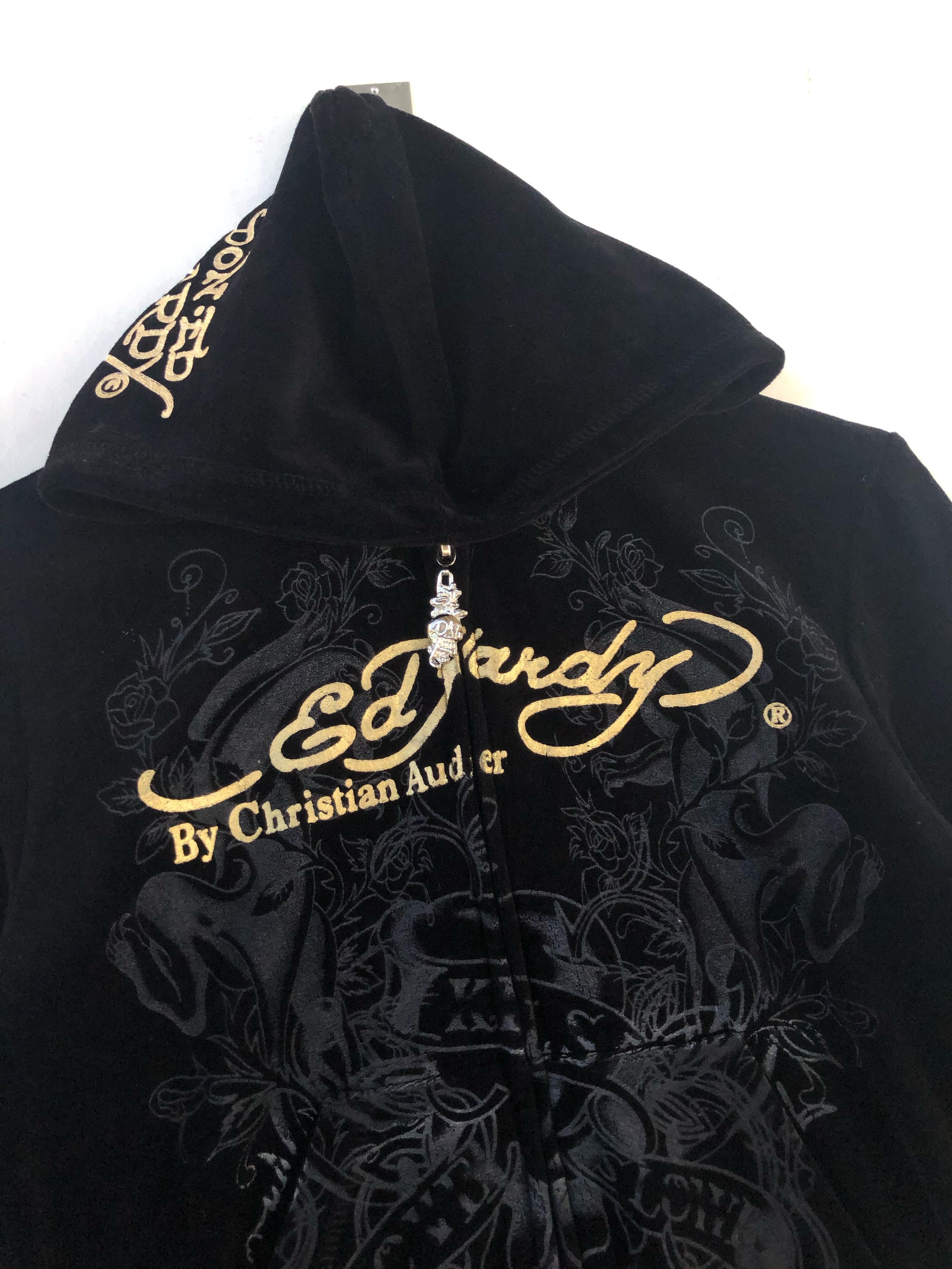 Ed Hardy RARE🔥ED HARDY FULLPRINT VELVET RHINESTONE ZIPPER HOODIE Size XXS / US 00 / IT 34 - 11 Thumbnail