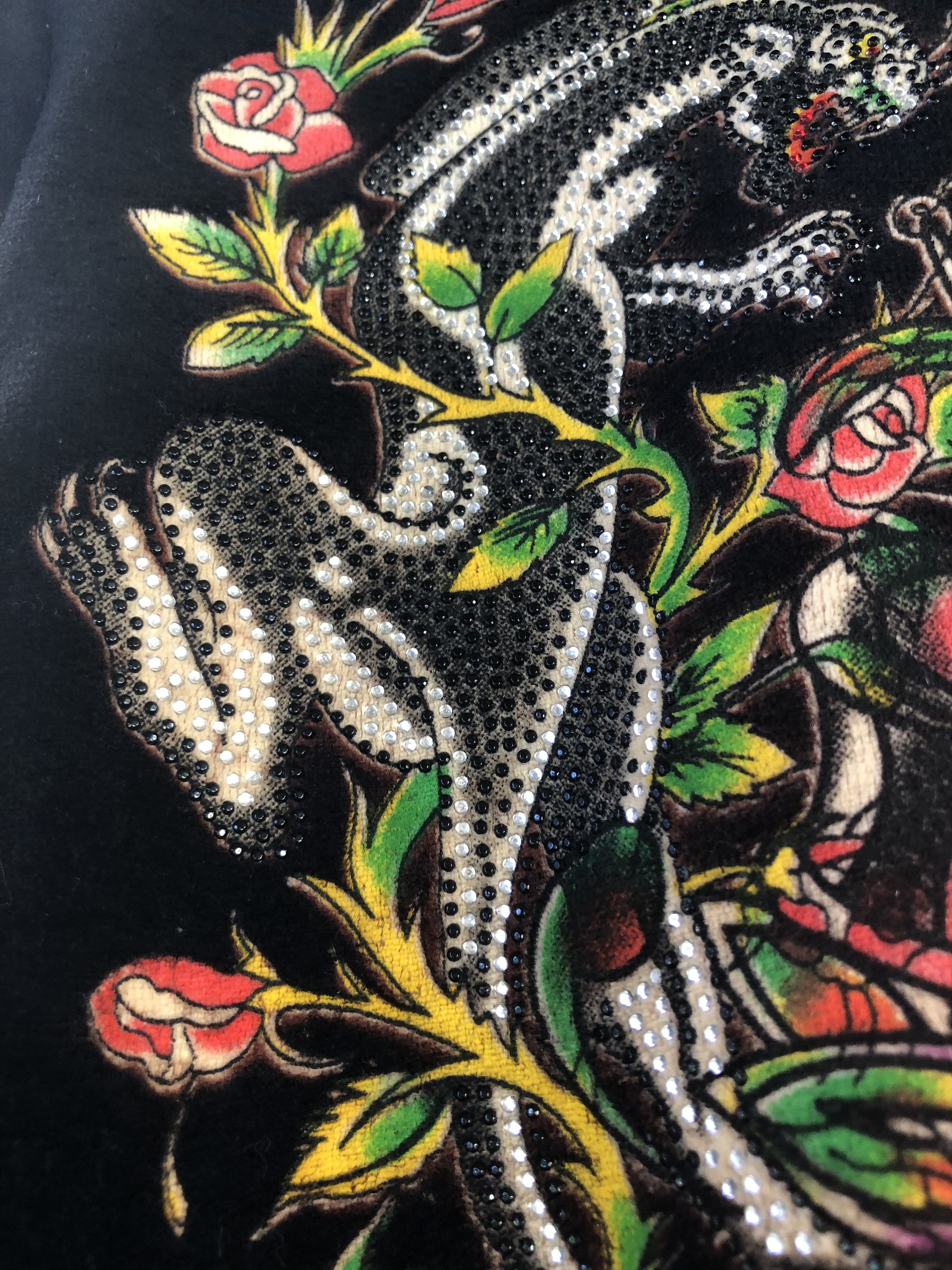 Ed Hardy RARE🔥ED HARDY FULLPRINT VELVET RHINESTONE ZIPPER HOODIE Size XXS / US 00 / IT 34 - 6 Thumbnail