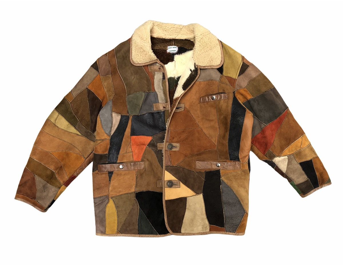 Vintage Colourful Leather Patchwork Sherpa Heavy Jacket