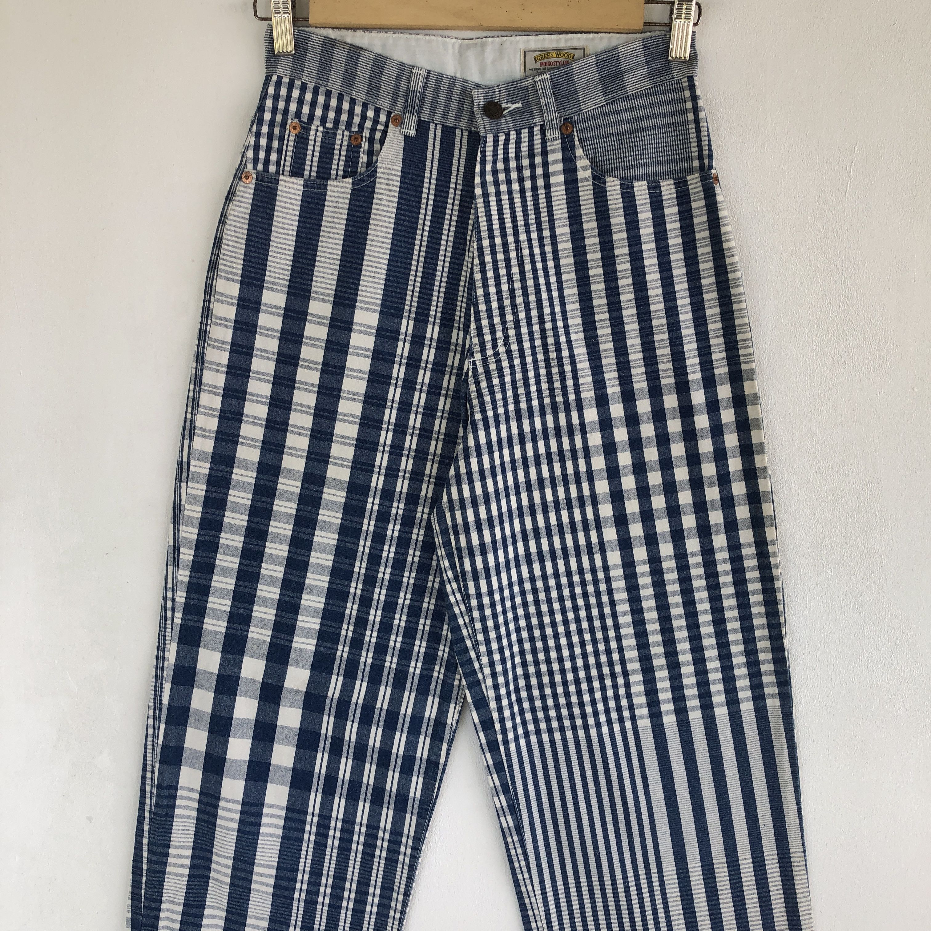 If Six Was Nine × Japanese Brand × Vintage Green Wood Trousers Stripe Pop Art alike Issey Miyake Pants Size 26" / US 2 / IT 38 - 5 Thumbnail