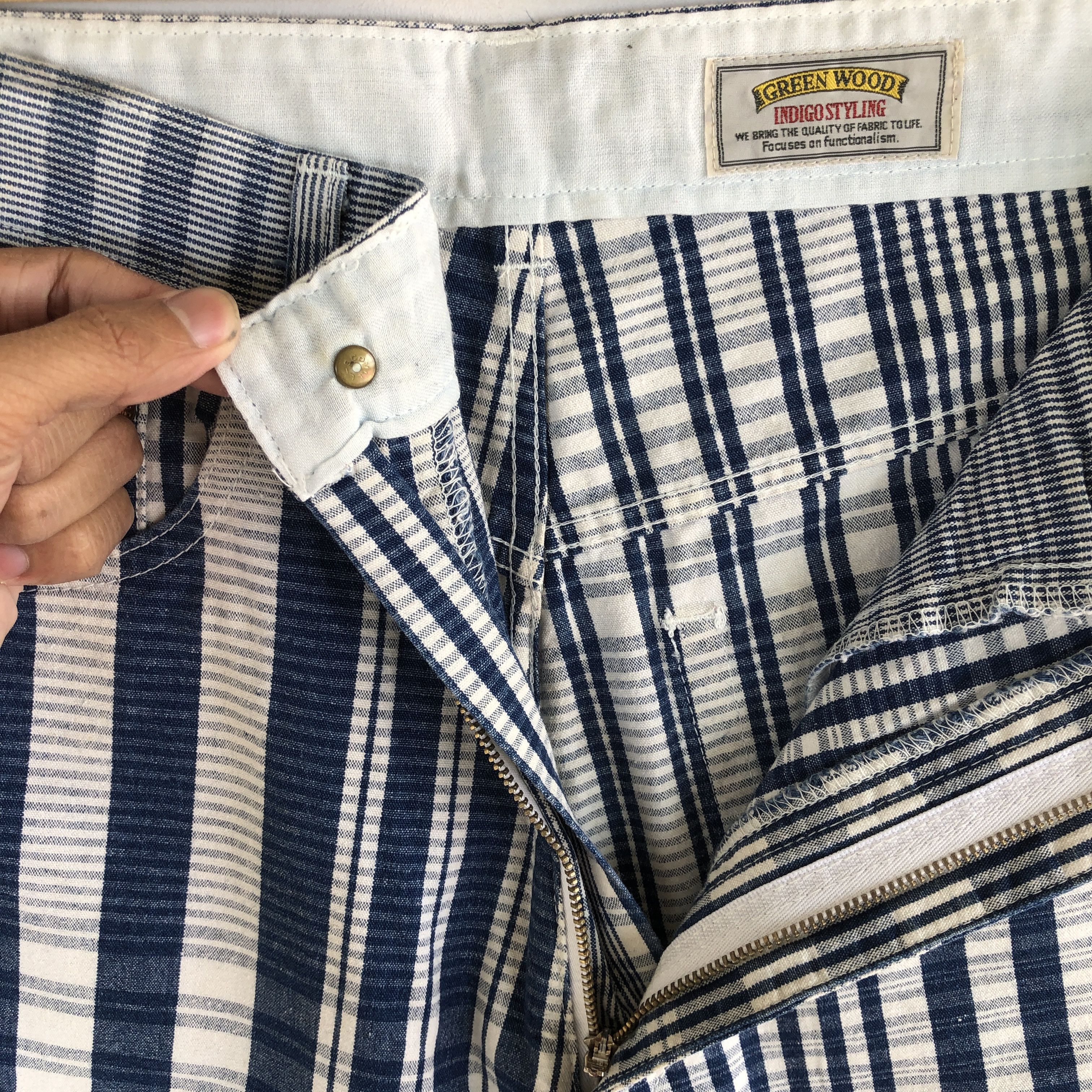 If Six Was Nine × Japanese Brand × Vintage Green Wood Trousers Stripe Pop Art alike Issey Miyake Pants Size 26" / US 2 / IT 38 - 15 Thumbnail