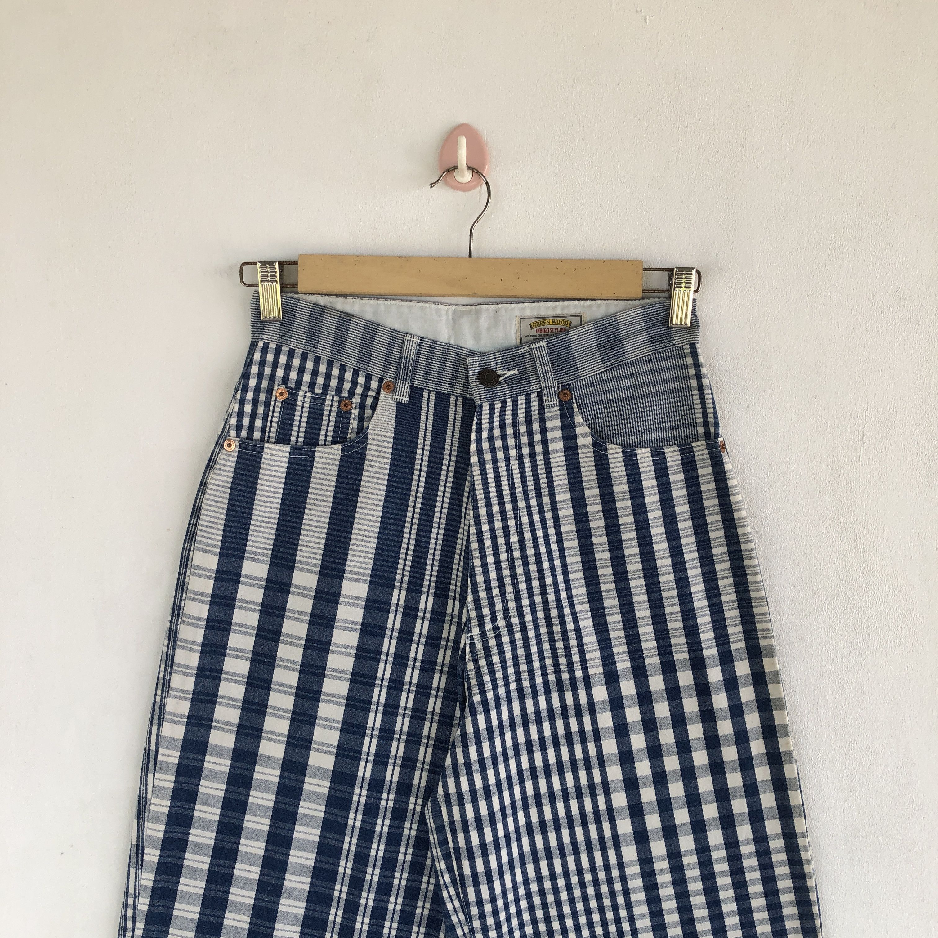 If Six Was Nine × Japanese Brand × Vintage Green Wood Trousers Stripe Pop Art alike Issey Miyake Pants Size 26" / US 2 / IT 38 - 3 Thumbnail