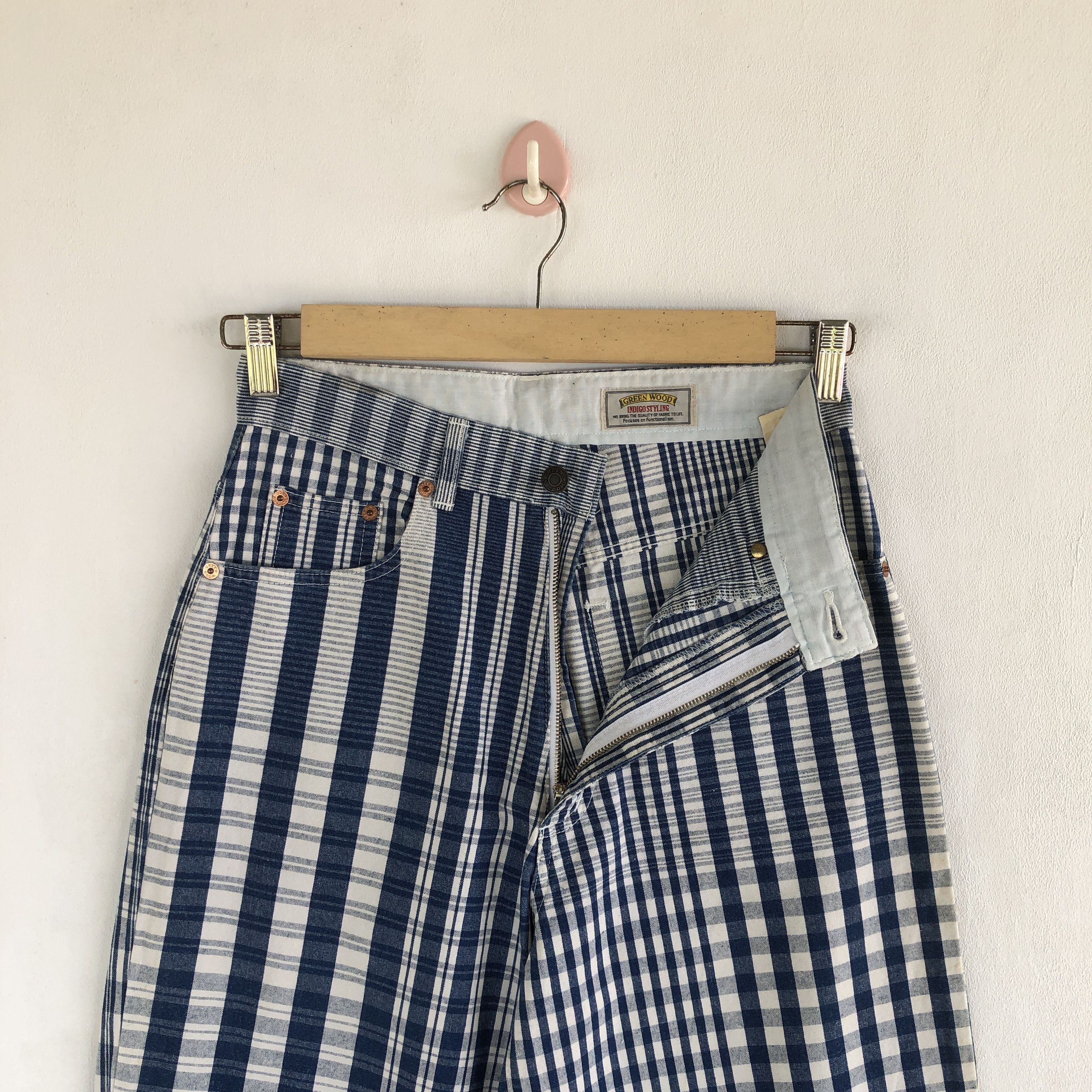 If Six Was Nine × Japanese Brand × Vintage Green Wood Trousers Stripe Pop Art alike Issey Miyake Pants Size 26" / US 2 / IT 38 - 14 Thumbnail