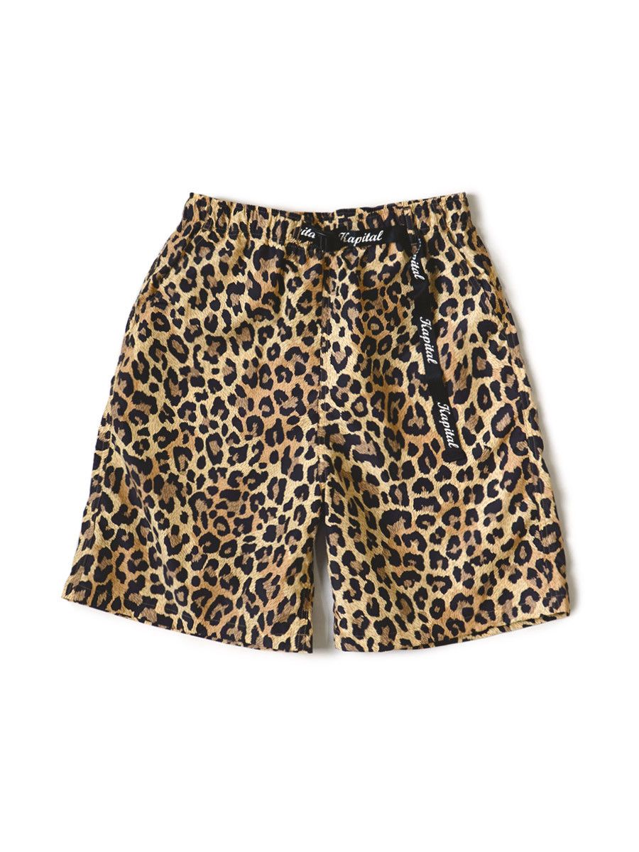image of Kapital Fast-Dry Taffeta Leopard Shorts in Brown, Men's (Size 32)