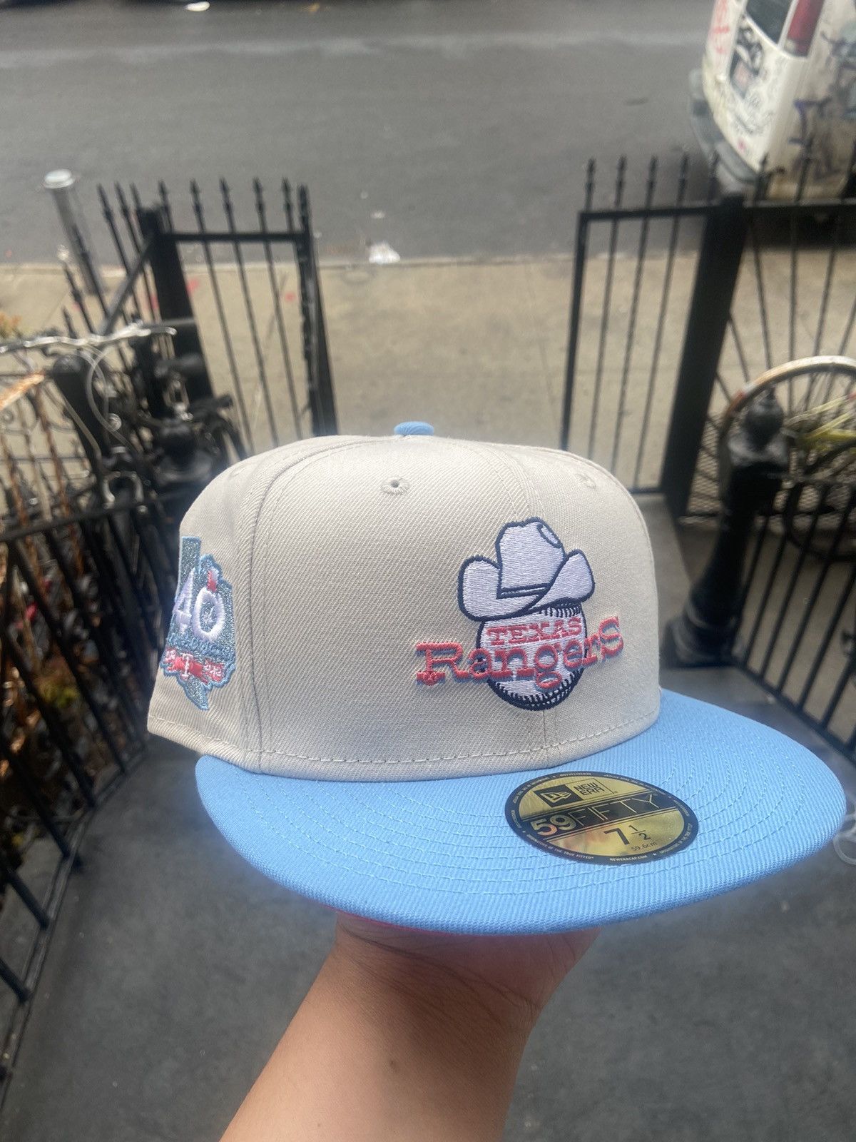 image of Hat Club x Mlb 7 1/2 Texas Rangers 2 Tone Iced Lava New Era Fitted in Stone, Men's
