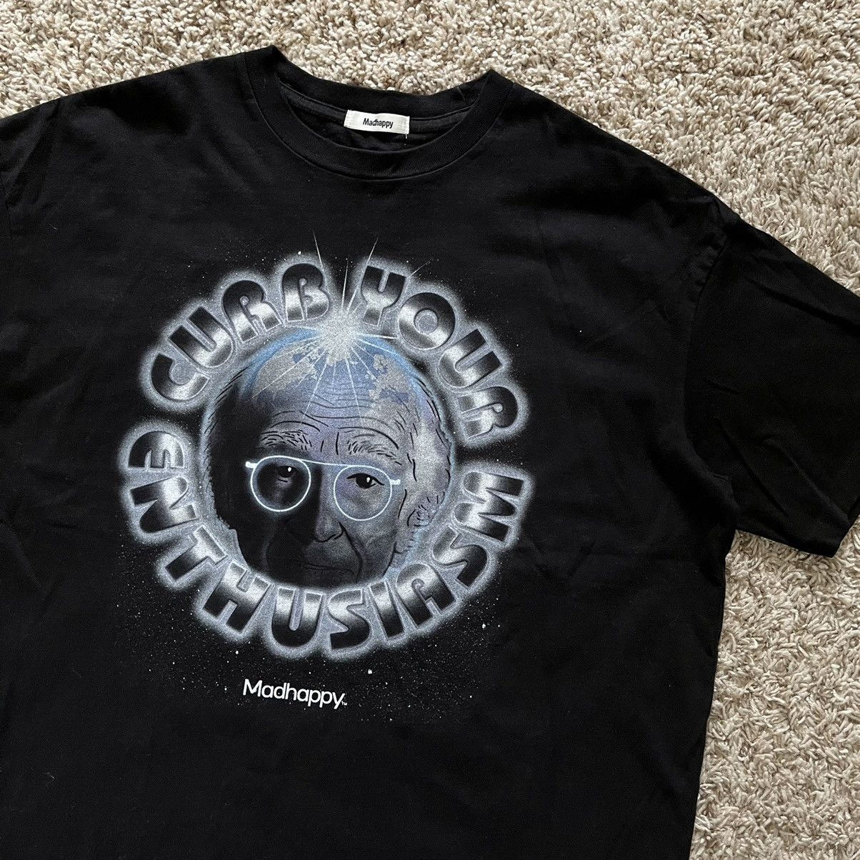 image of Made In USA x Madhappy Curb Your Enthusiasm Larry David Promo Tee Shirt in Black (Size Medium)