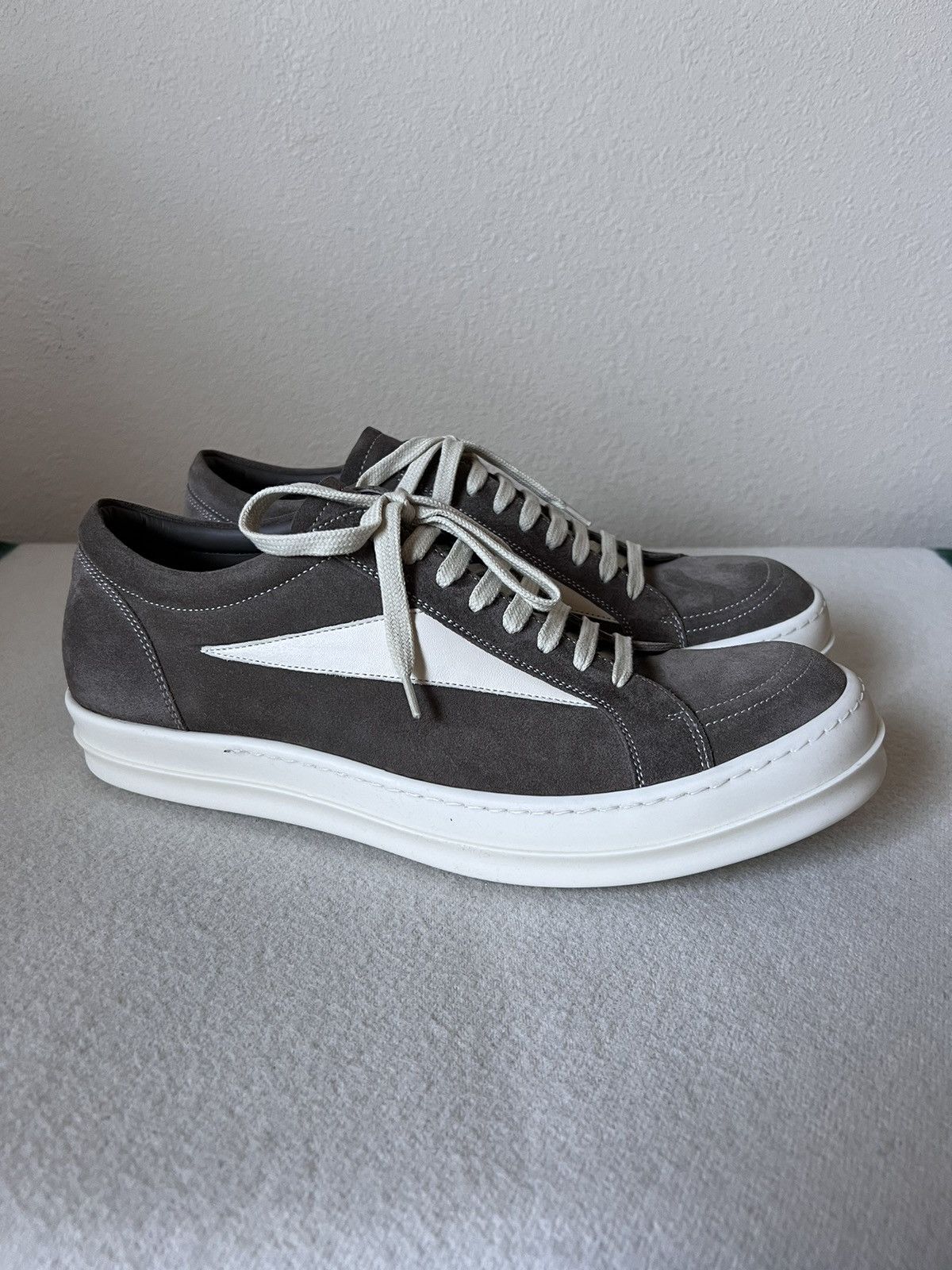 image of Rick Owens Suede Vintage Sneaks In Dark Dust Shoes, Men's (Size 12)