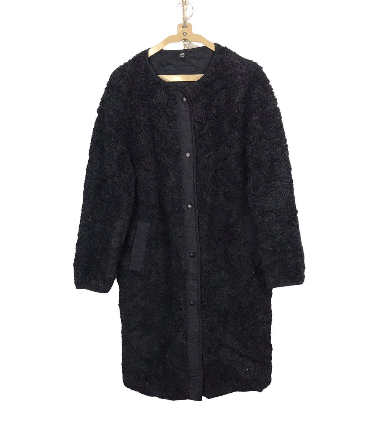 image of Uniqlo Fleece Parkas Snap Button Jacket in Black, Men's (Size Medium)