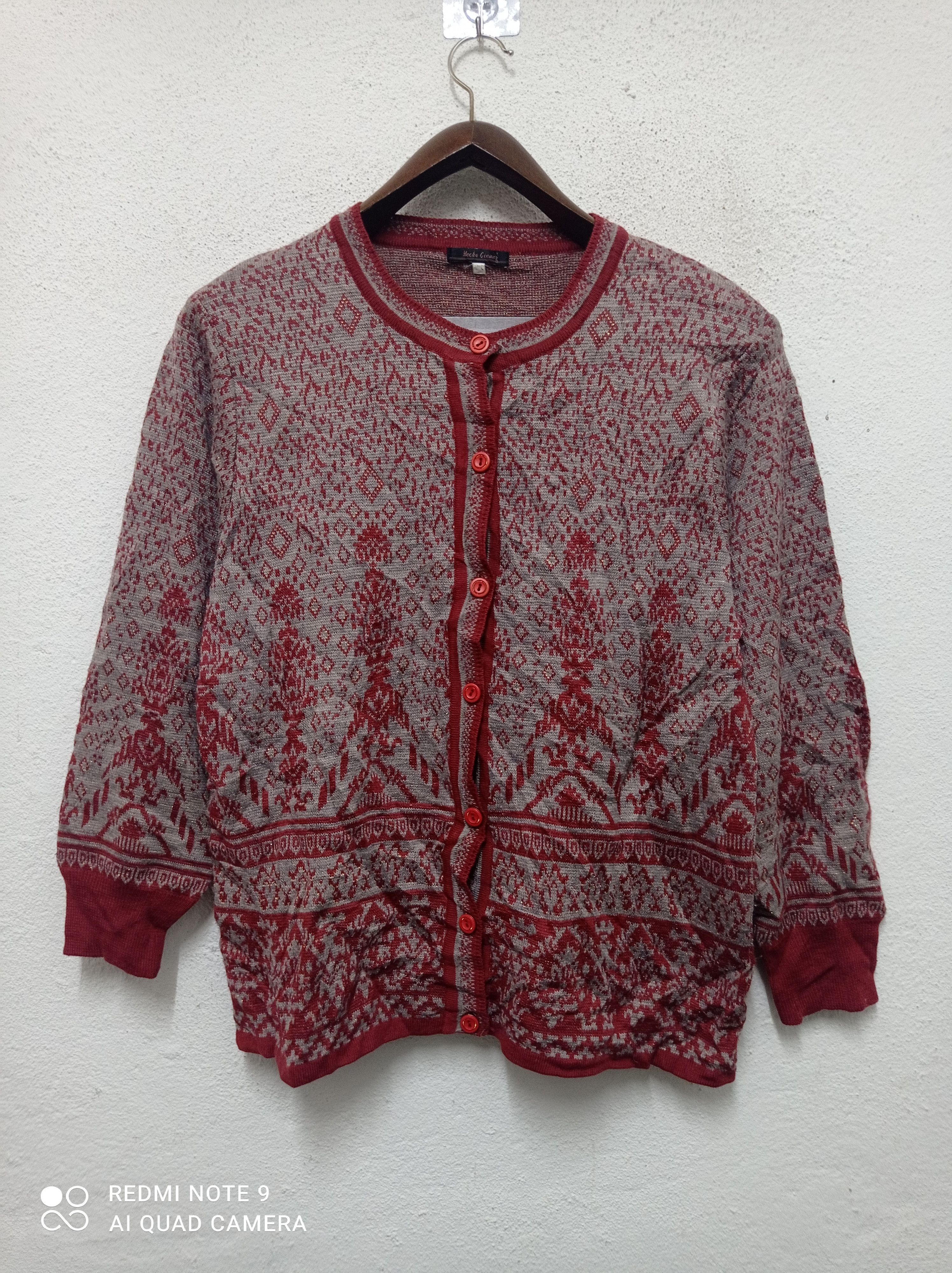 image of Vintage Mocka Gieni Cardigan Knitwear Navajo Pattern in Red, Men's (Size Medium)
