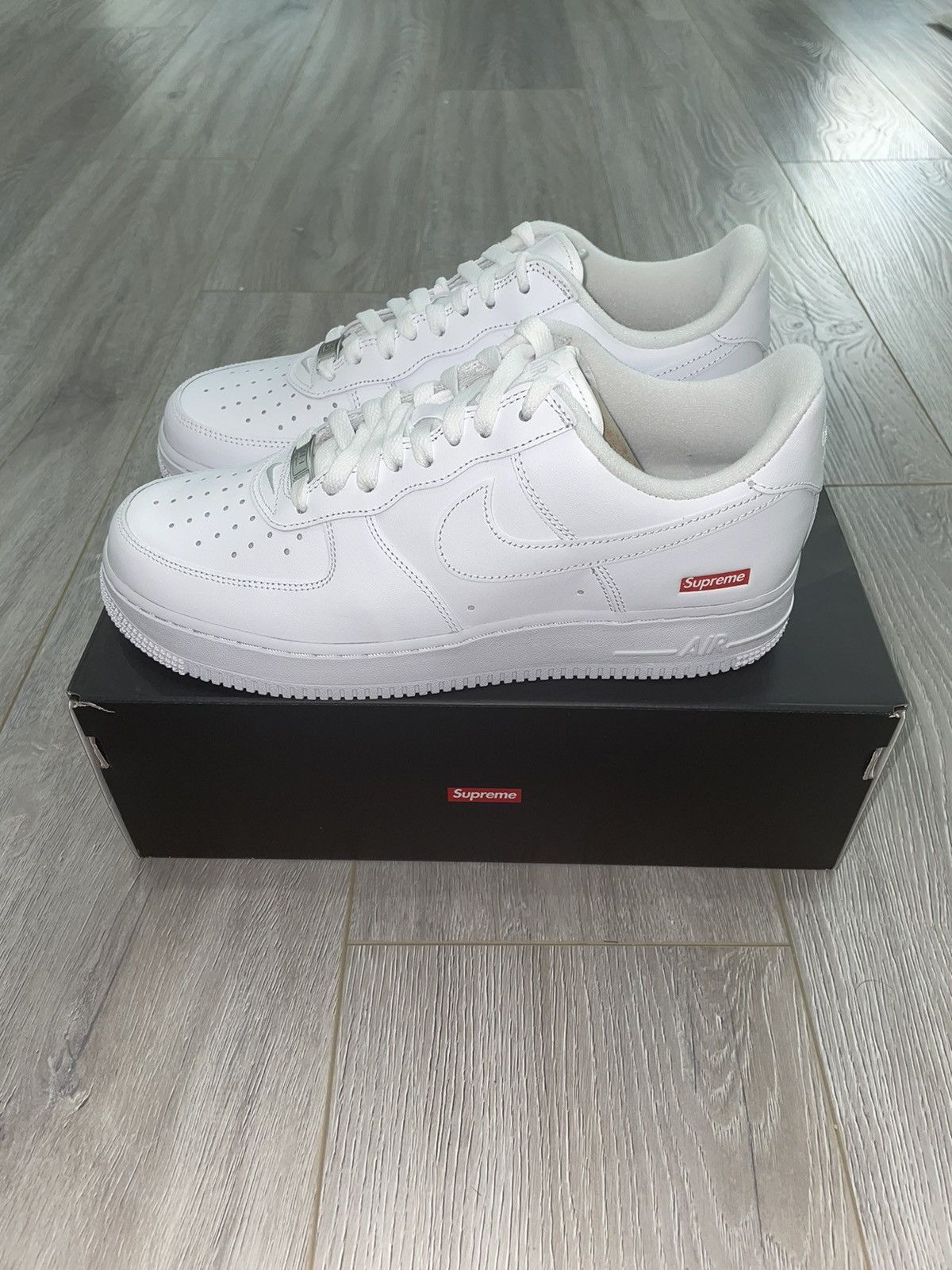image of Nike x Supreme White Air Force 1 Shoes, Men's (Size 12)