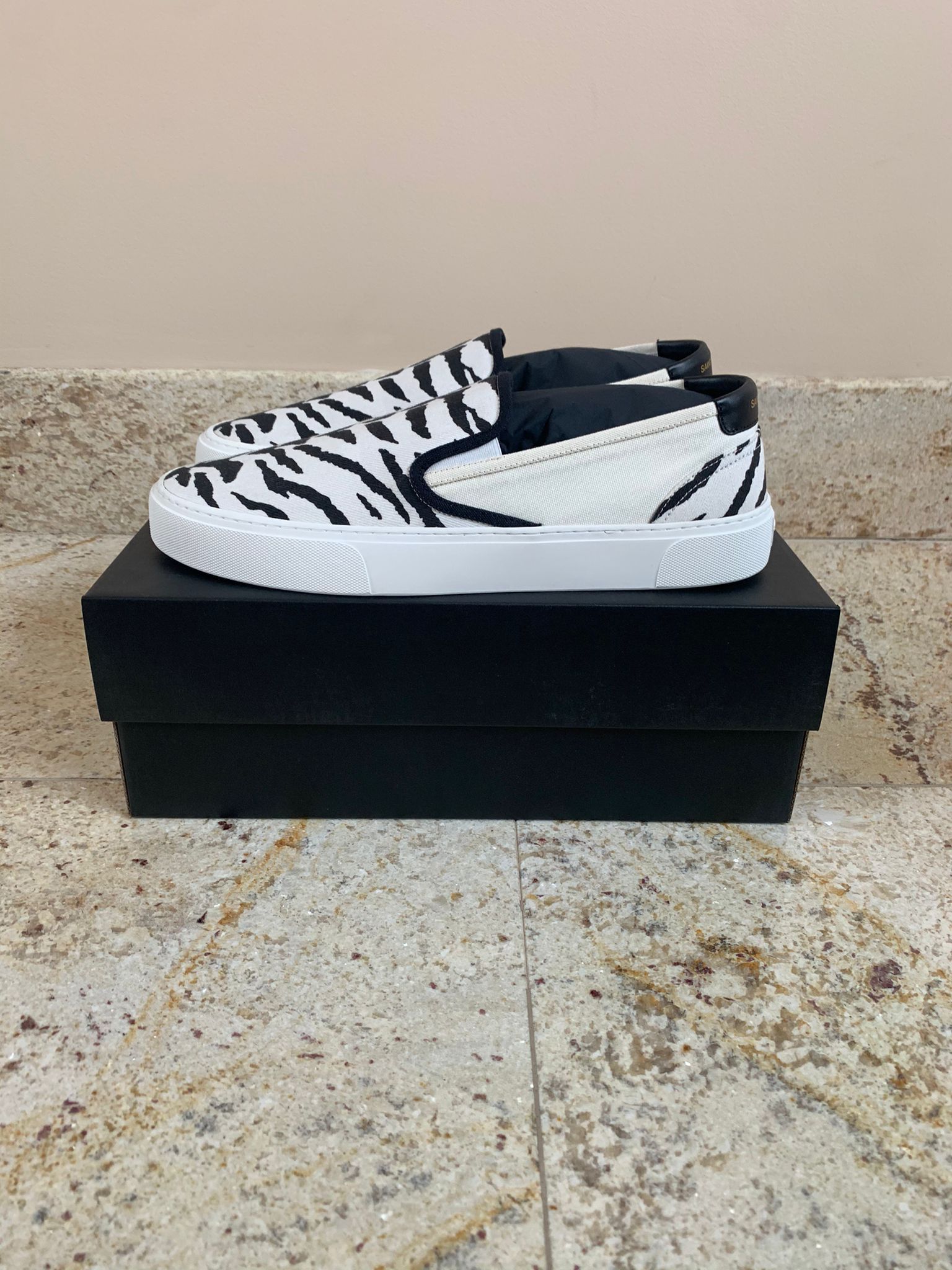 Saint Laurent Paris Venice Slip On in Zebra Black & White | Grailed