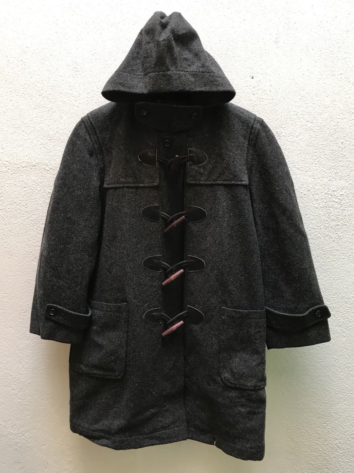 Vintage John Bull Wool Long Coat Leather Part Made In Japan