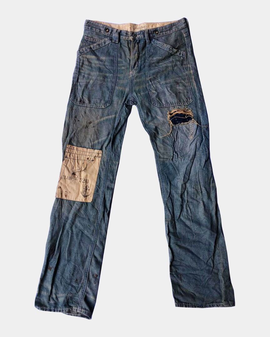 Japanese Brand ⚡️Japanese Streetwear Denim Jeans PatchWork Size US 32 / EU 48 - 1 Thumbnail