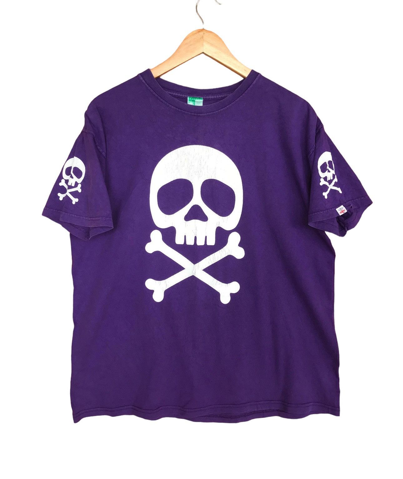 image of Vintage 90's Devilock Skull Cross Bone Made In Usa T-Shirt in Purple, Men's (Size XL)