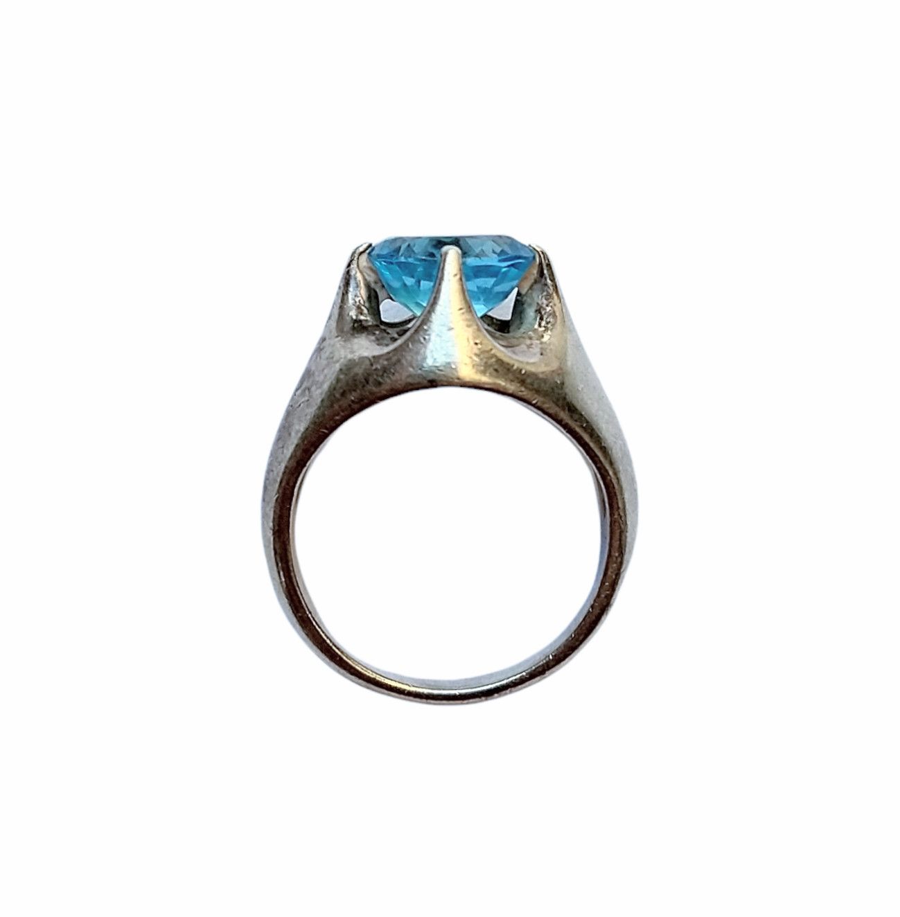 Jewelry Vintage Sterling Silver Ring Size 5.75 Blue Topaz Modernist Size ONE SIZE - 5 Thumbnail