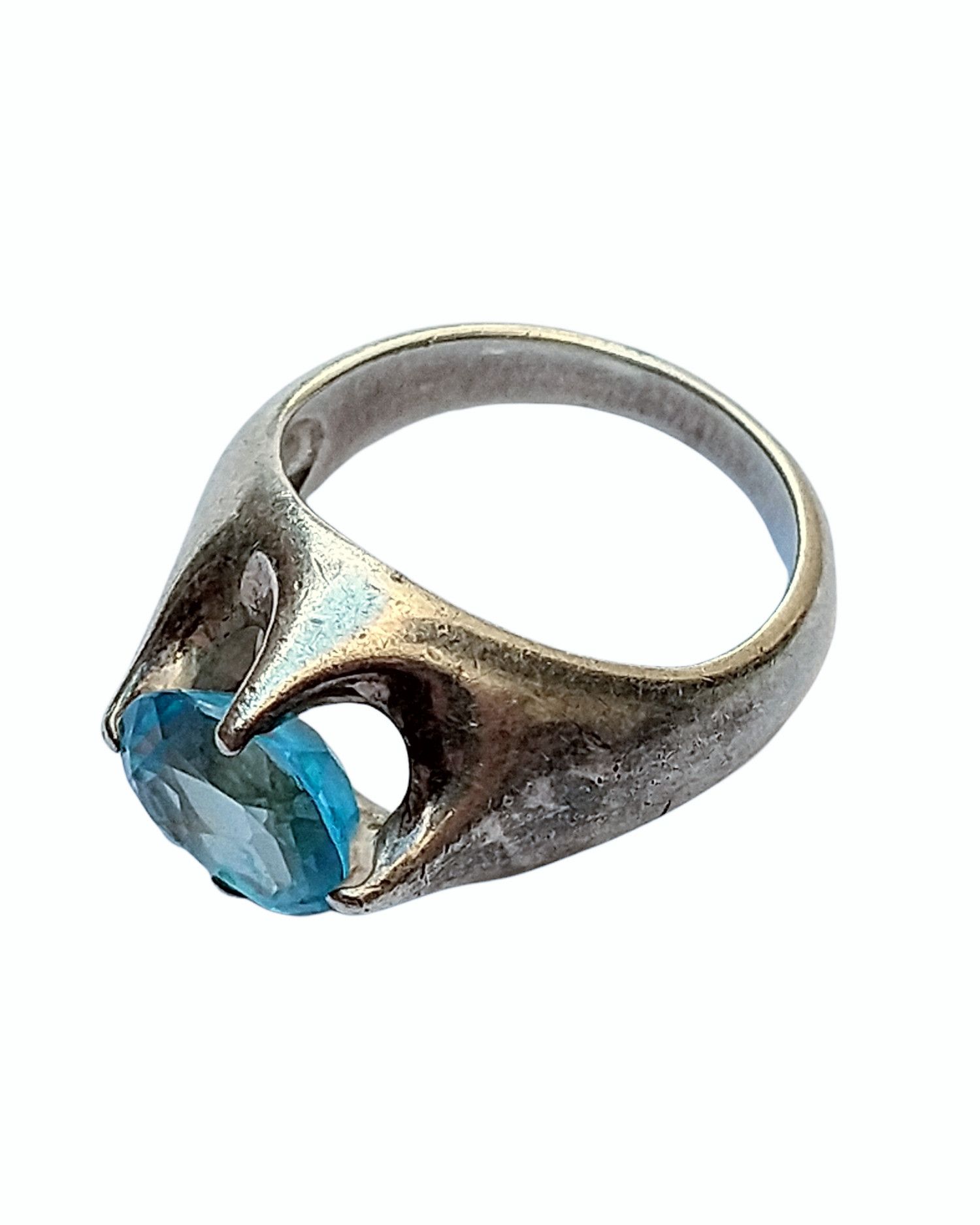 Jewelry Vintage Sterling Silver Ring Size 5.75 Blue Topaz Modernist Size ONE SIZE - 4 Thumbnail