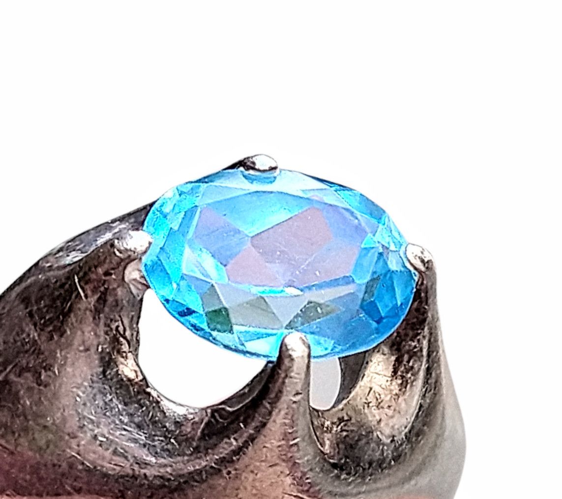 Jewelry Vintage Sterling Silver Ring Size 5.75 Blue Topaz Modernist Size ONE SIZE - 3 Thumbnail