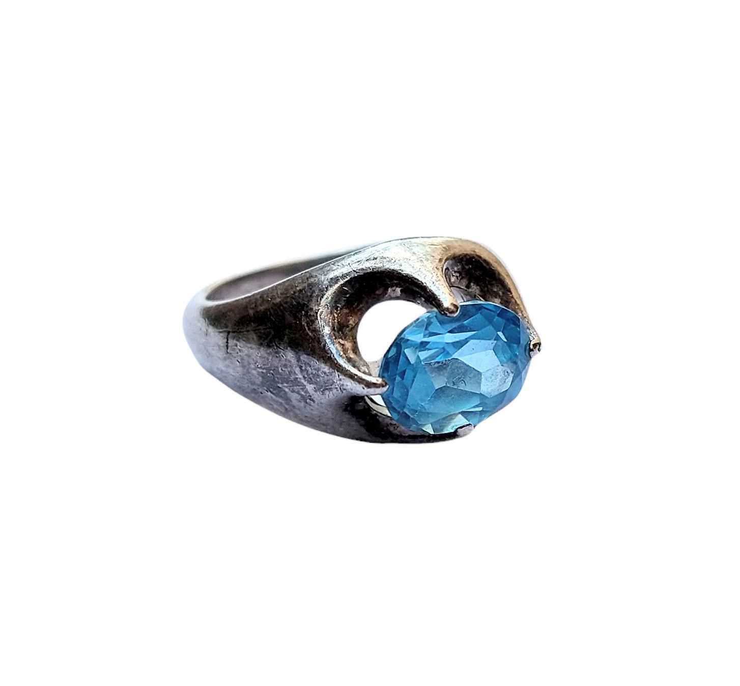 Jewelry Vintage Sterling Silver Ring Size 5.75 Blue Topaz Modernist Size ONE SIZE - 1 Thumbnail