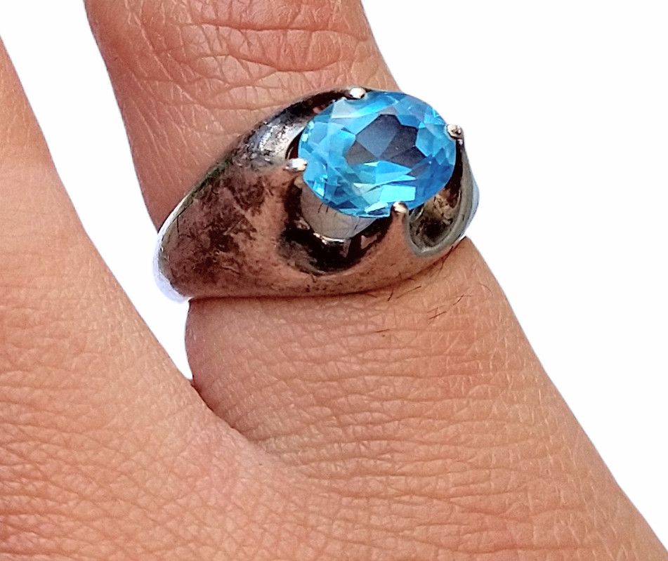 Jewelry Vintage Sterling Silver Ring Size 5.75 Blue Topaz Modernist Size ONE SIZE - 10 Thumbnail