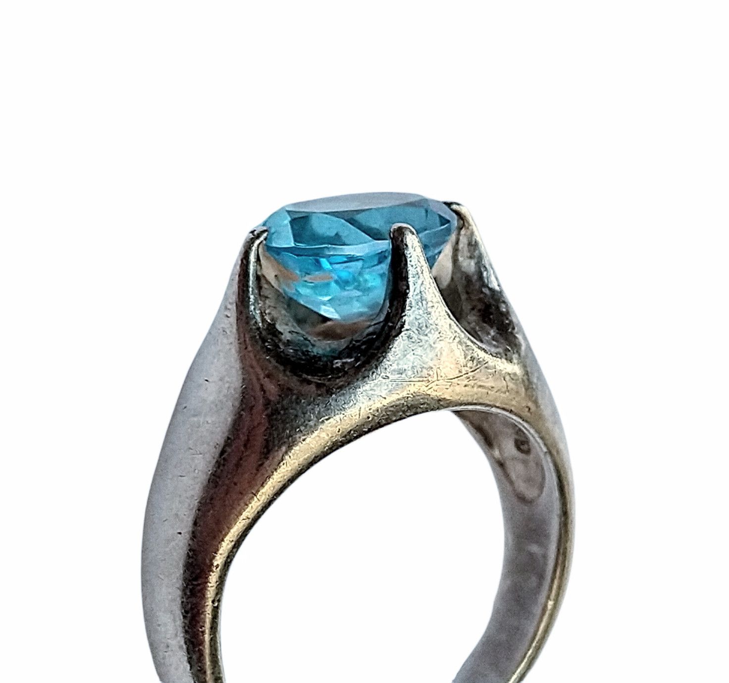 Jewelry Vintage Sterling Silver Ring Size 5.75 Blue Topaz Modernist Size ONE SIZE - 2 Thumbnail