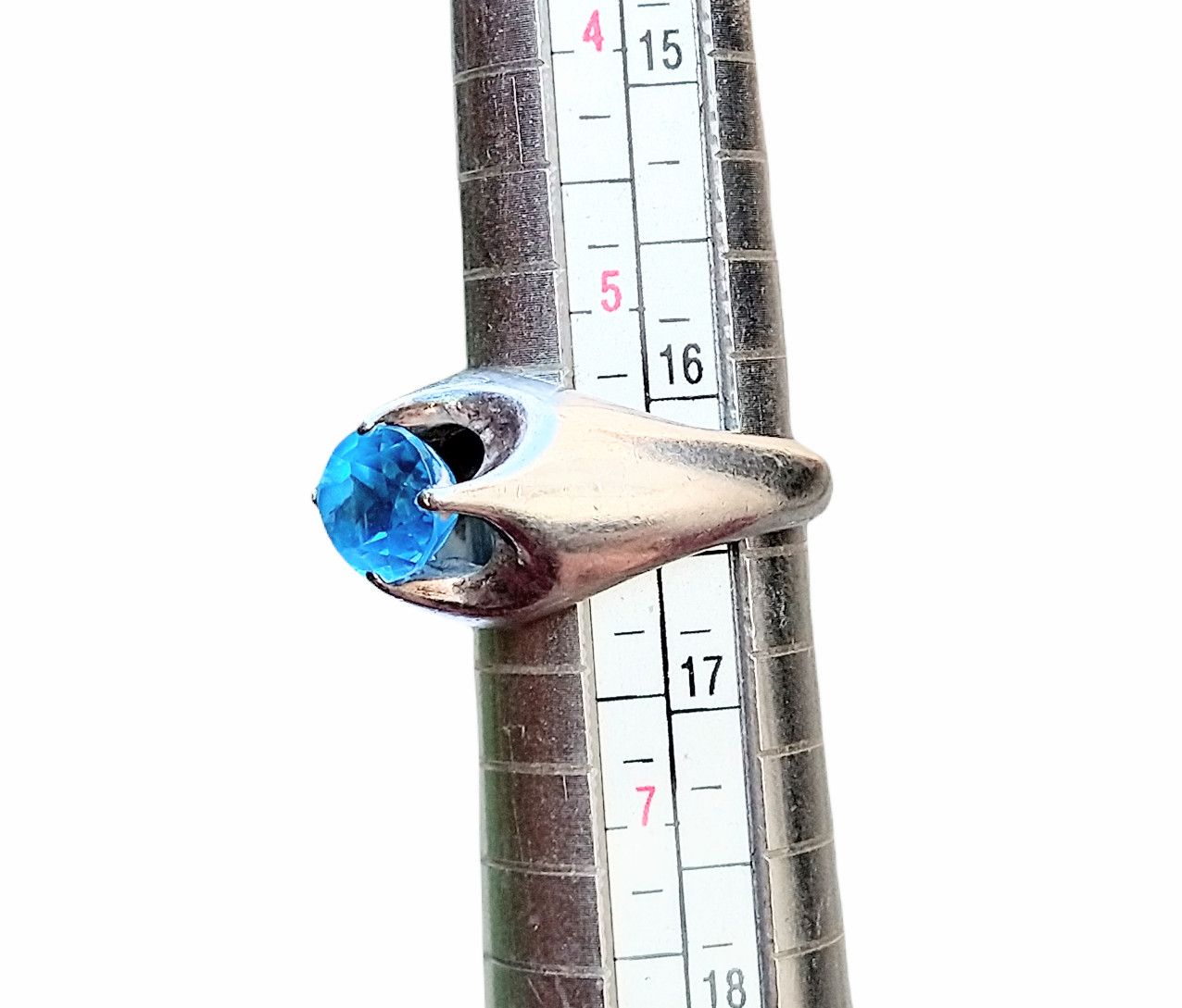 Jewelry Vintage Sterling Silver Ring Size 5.75 Blue Topaz Modernist Size ONE SIZE - 11 Thumbnail