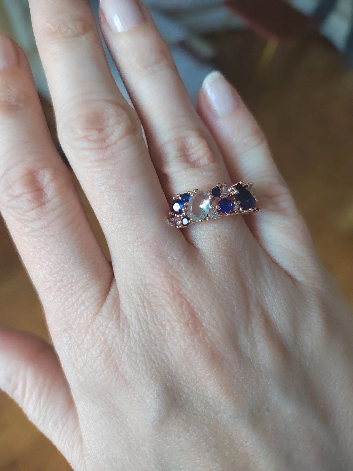 Jewelry × Vintage Creative Full Zircon Double Blue Ring Size ONE SIZE - 5 Thumbnail