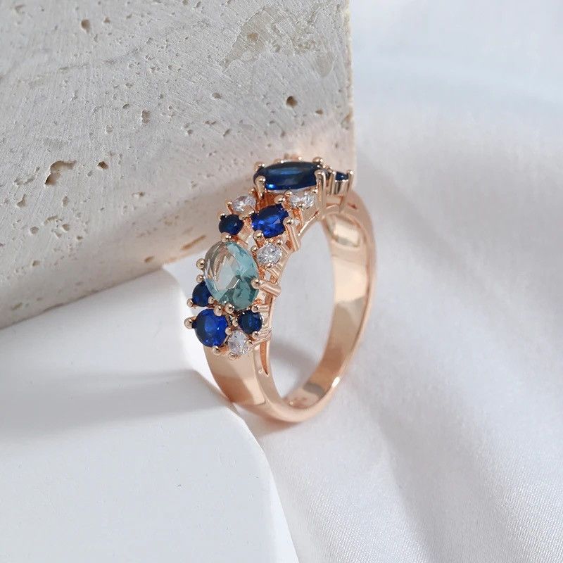 Jewelry × Vintage Creative Full Zircon Double Blue Ring Size ONE SIZE - 4 Thumbnail